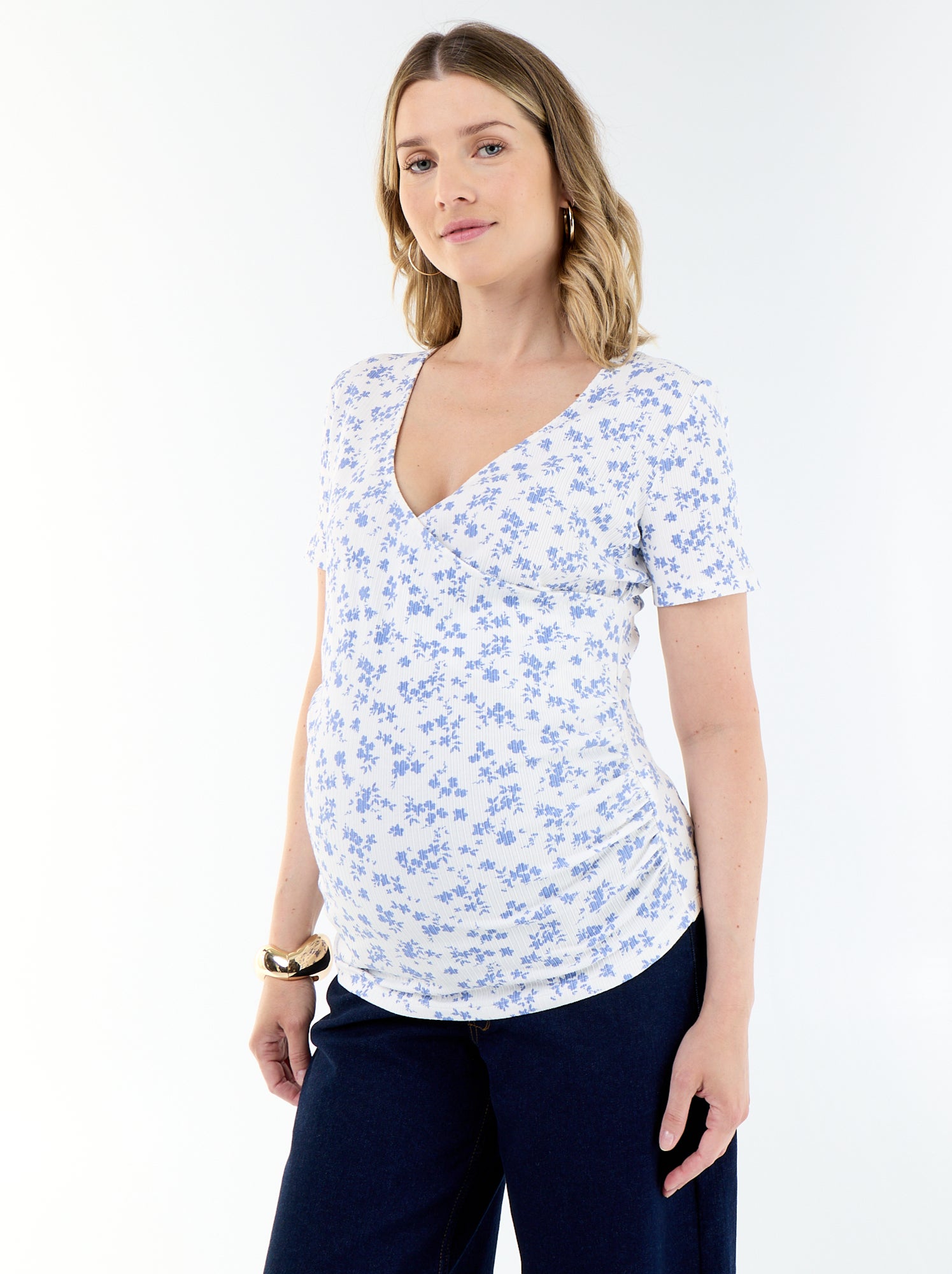 Tee-shirt de maternité encolure cache-coeur - Beige