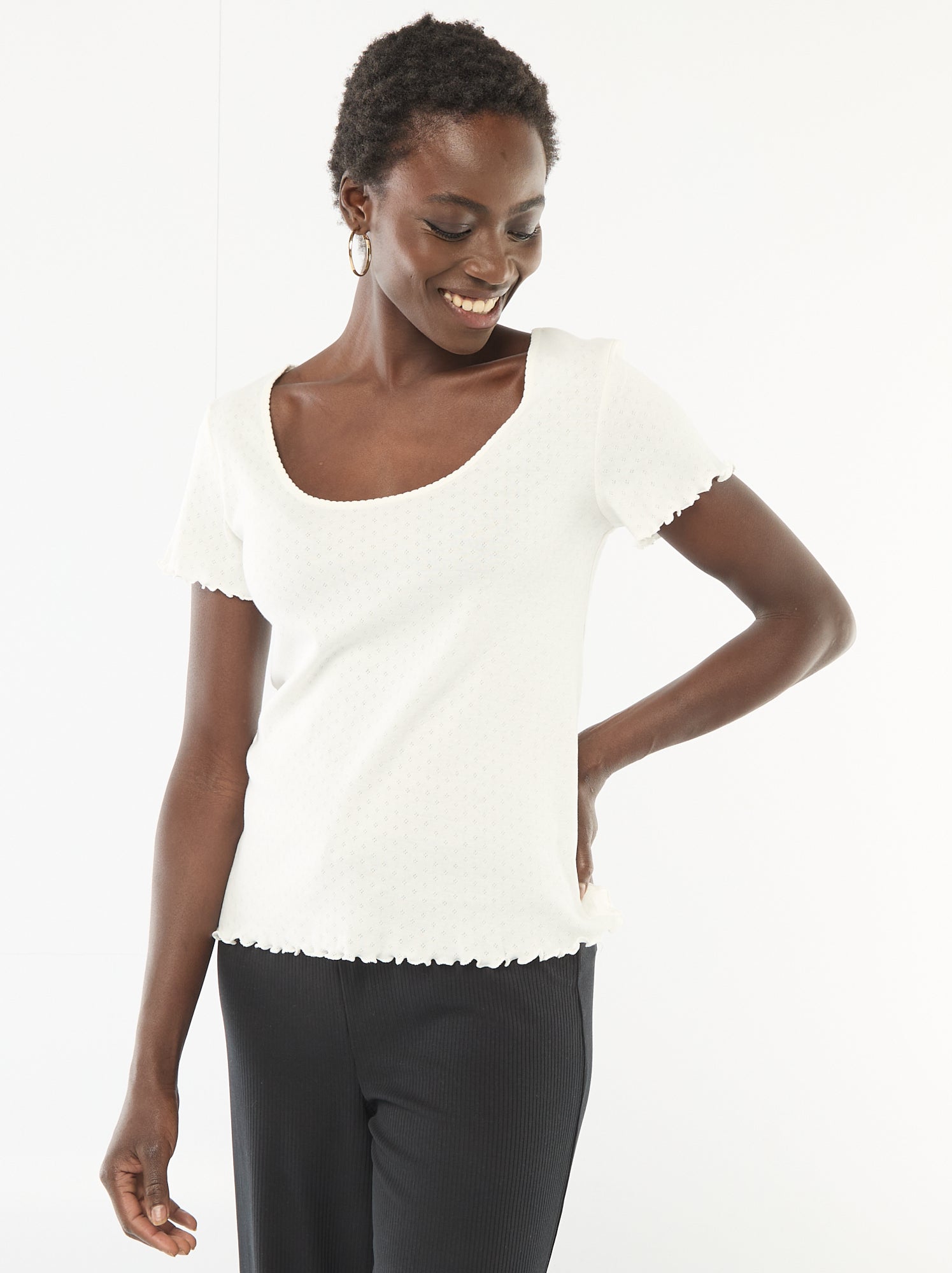 Tee-shirt de pyjama en maille pointelle - Blanc