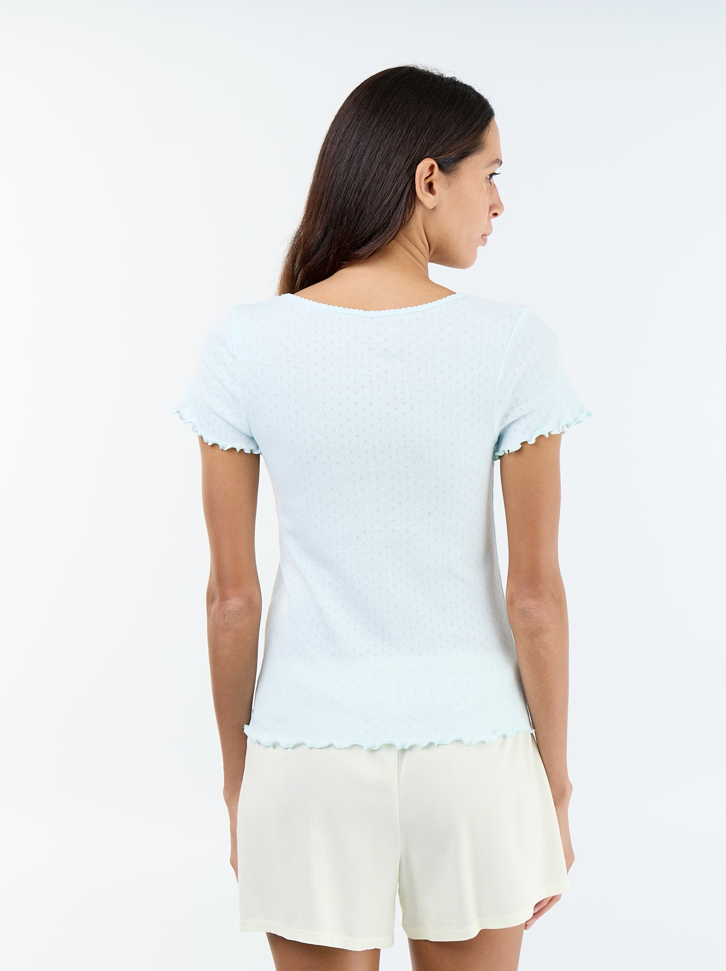 Tee-shirt de pyjama en maille pointelle - Bleu