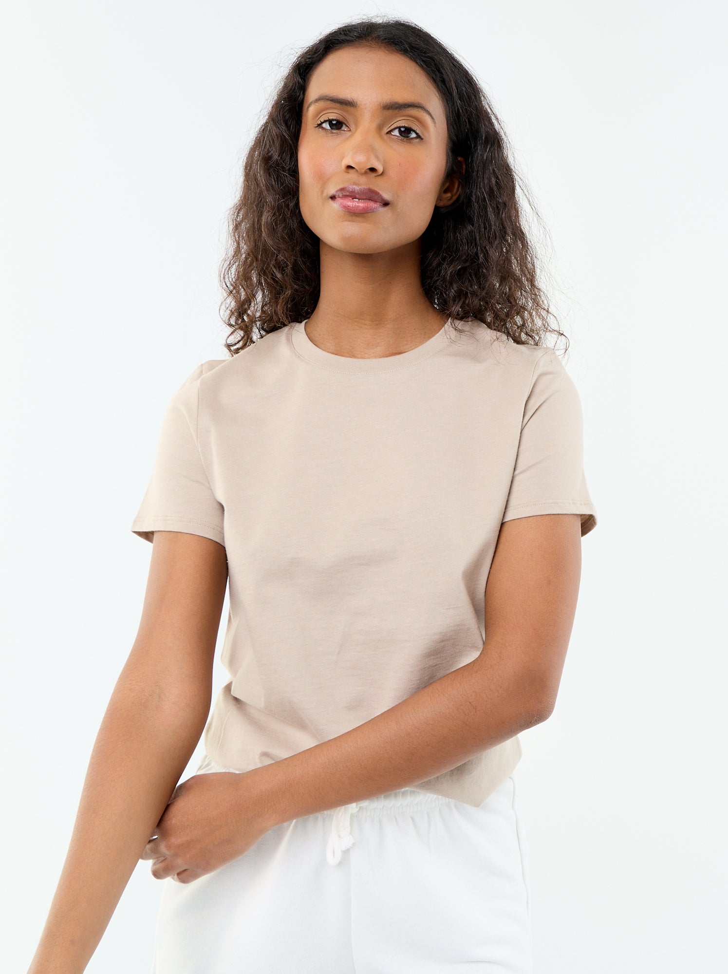 Tee-shirt en jersey manches courtes - Beige