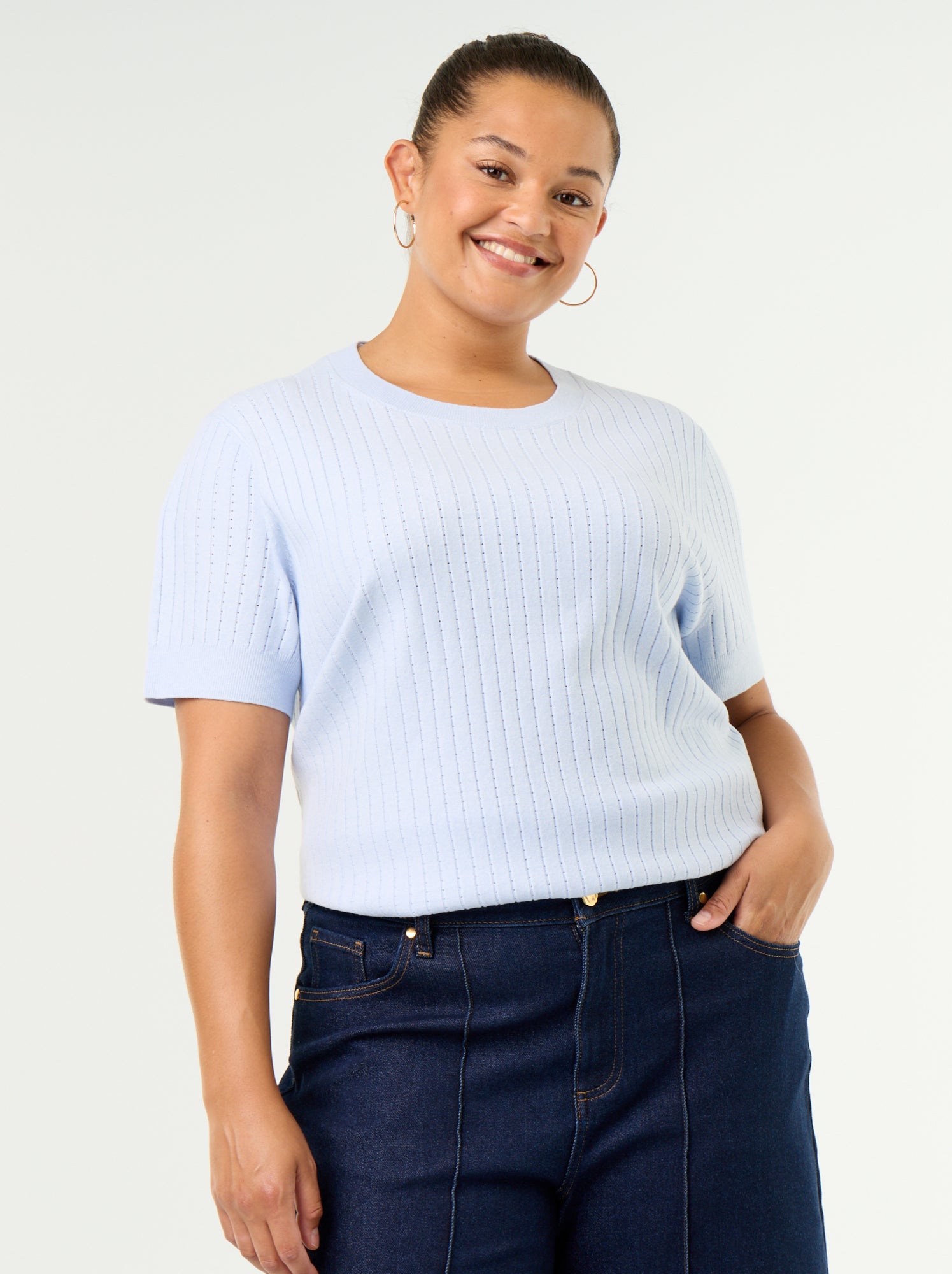 Tee-shirt en tricot ajouré - Bleu