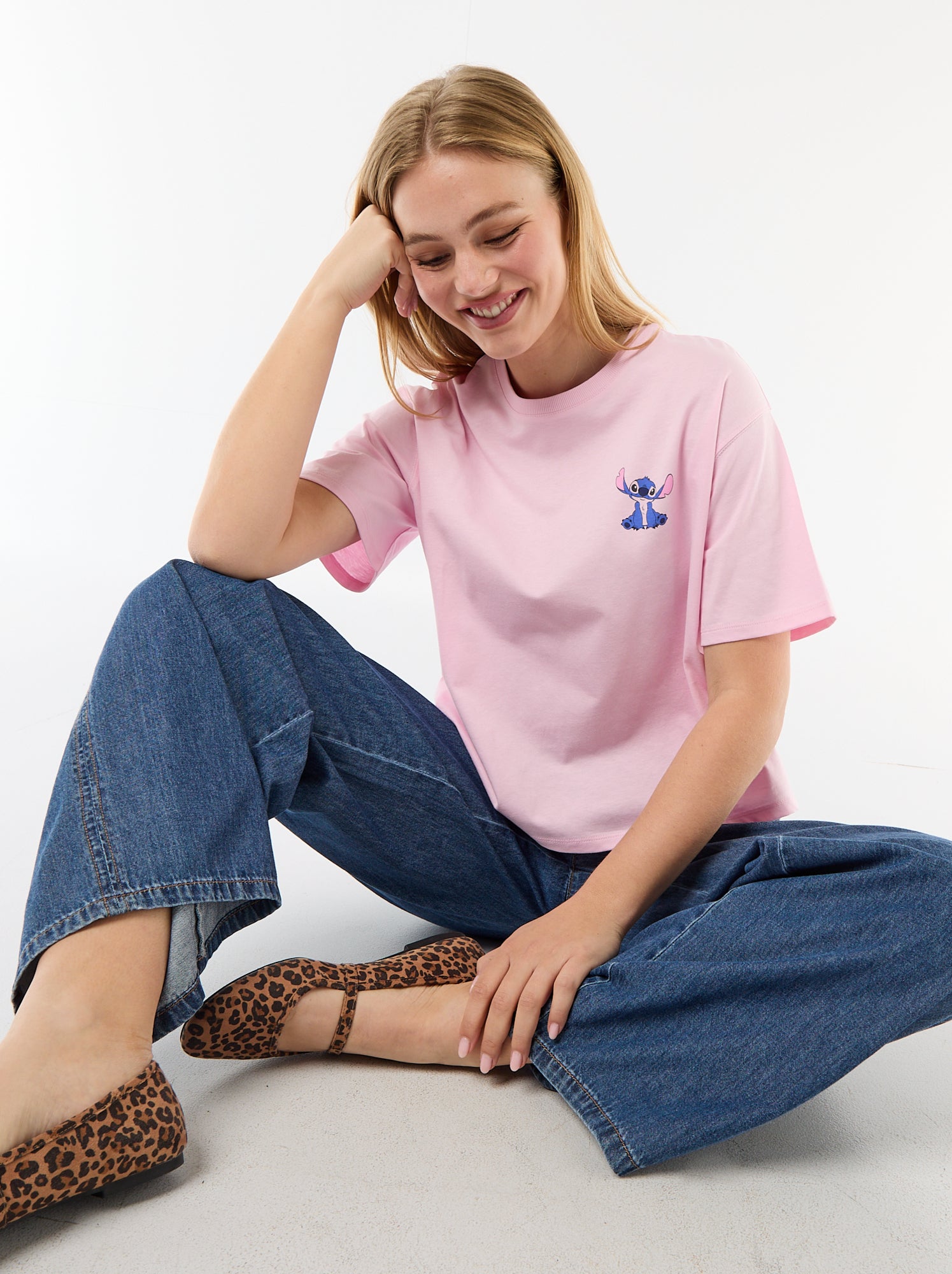 Tee-shirt imprimé 'Stitch' - Rose