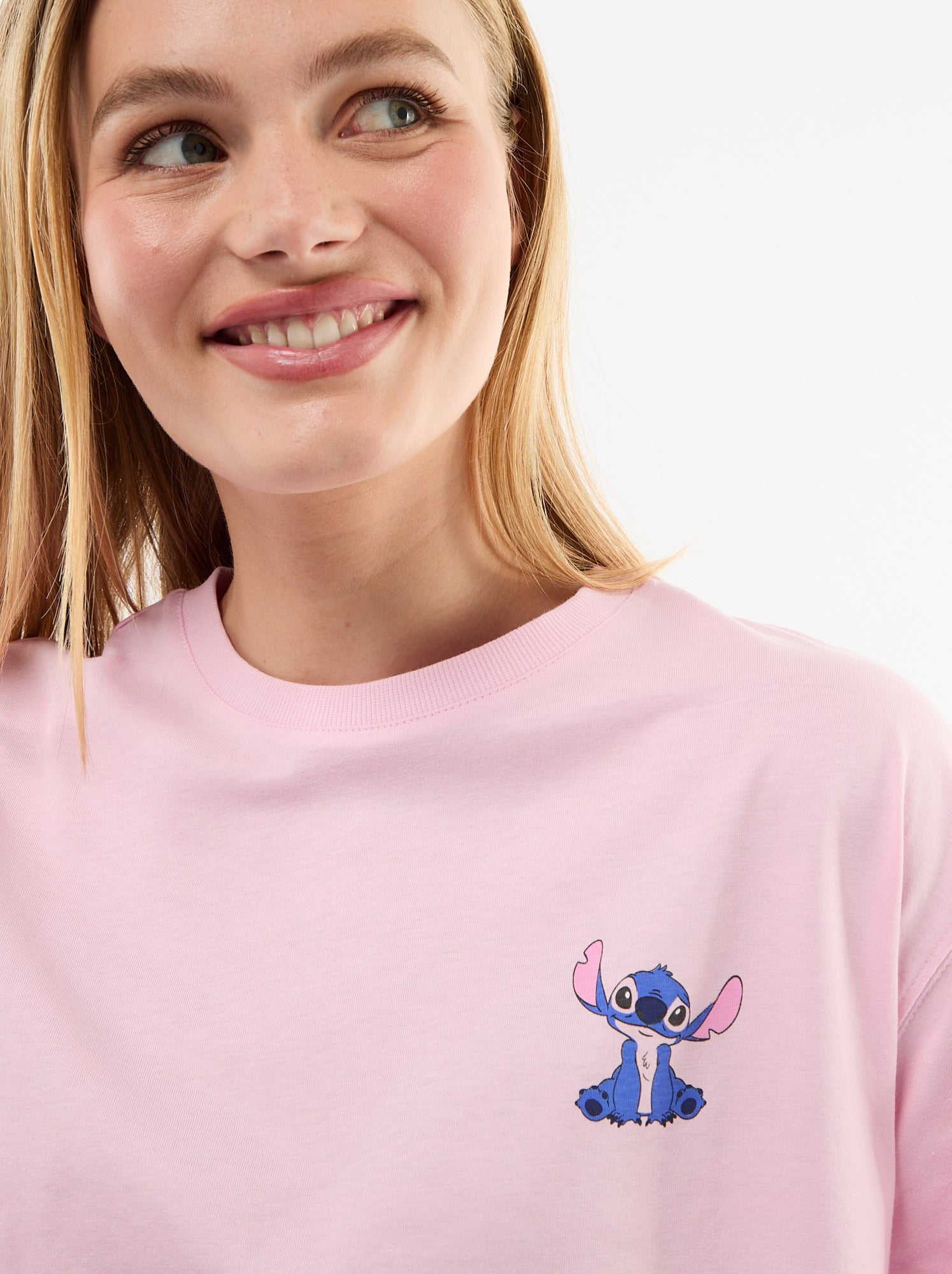 Tee-shirt imprimé 'Stitch' - Rose