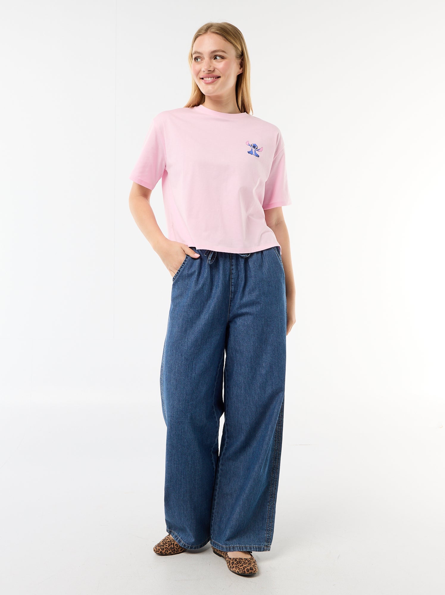 Tee-shirt imprimé 'Stitch' - Rose