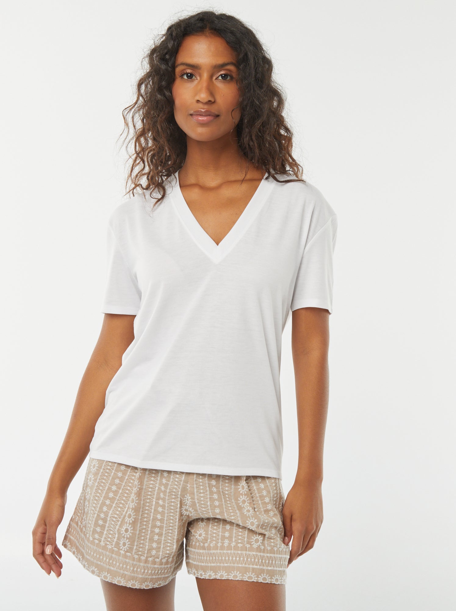 Tee-shirt manches courtes avec encolure en V - Blanc