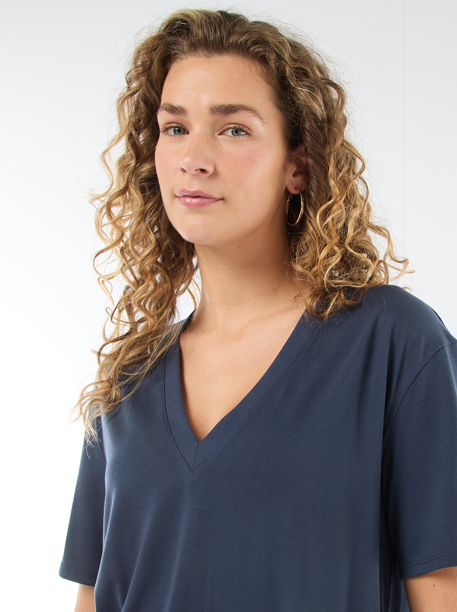 Tee-shirt manches courtes avec encolure en V - Bleu