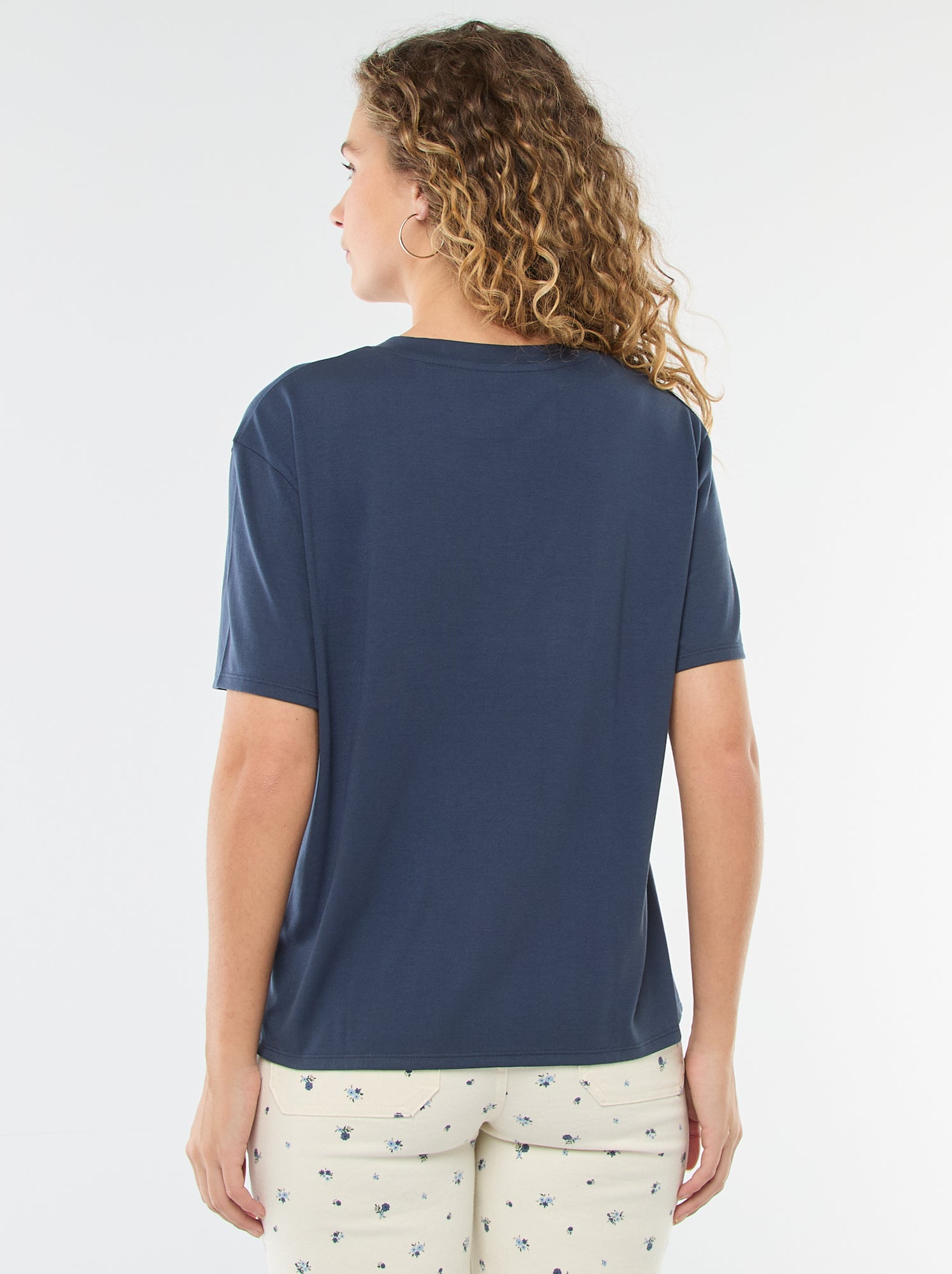 Tee-shirt manches courtes avec encolure en V - Bleu
