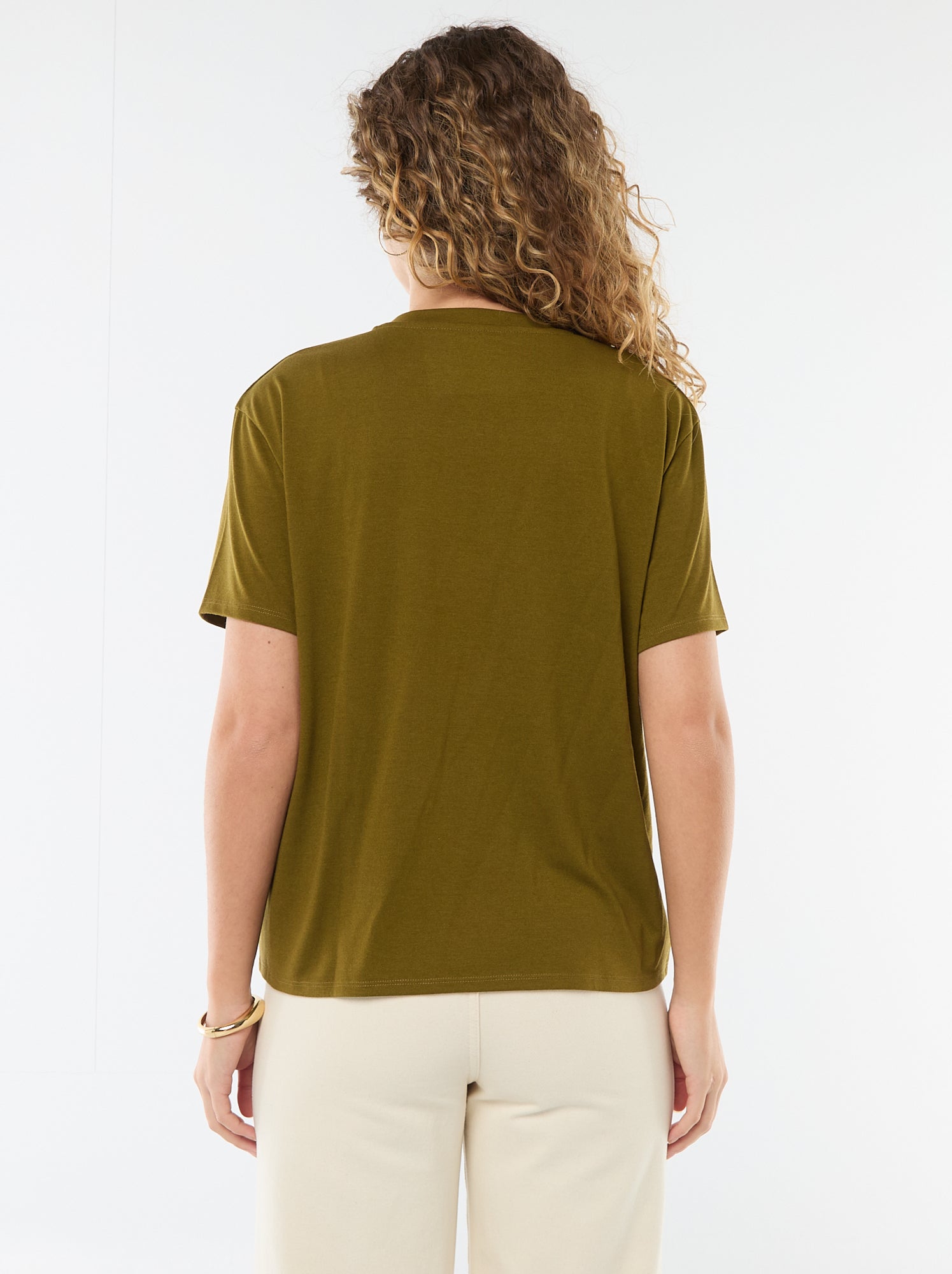 Tee-shirt manches courtes avec encolure en V - Kaki