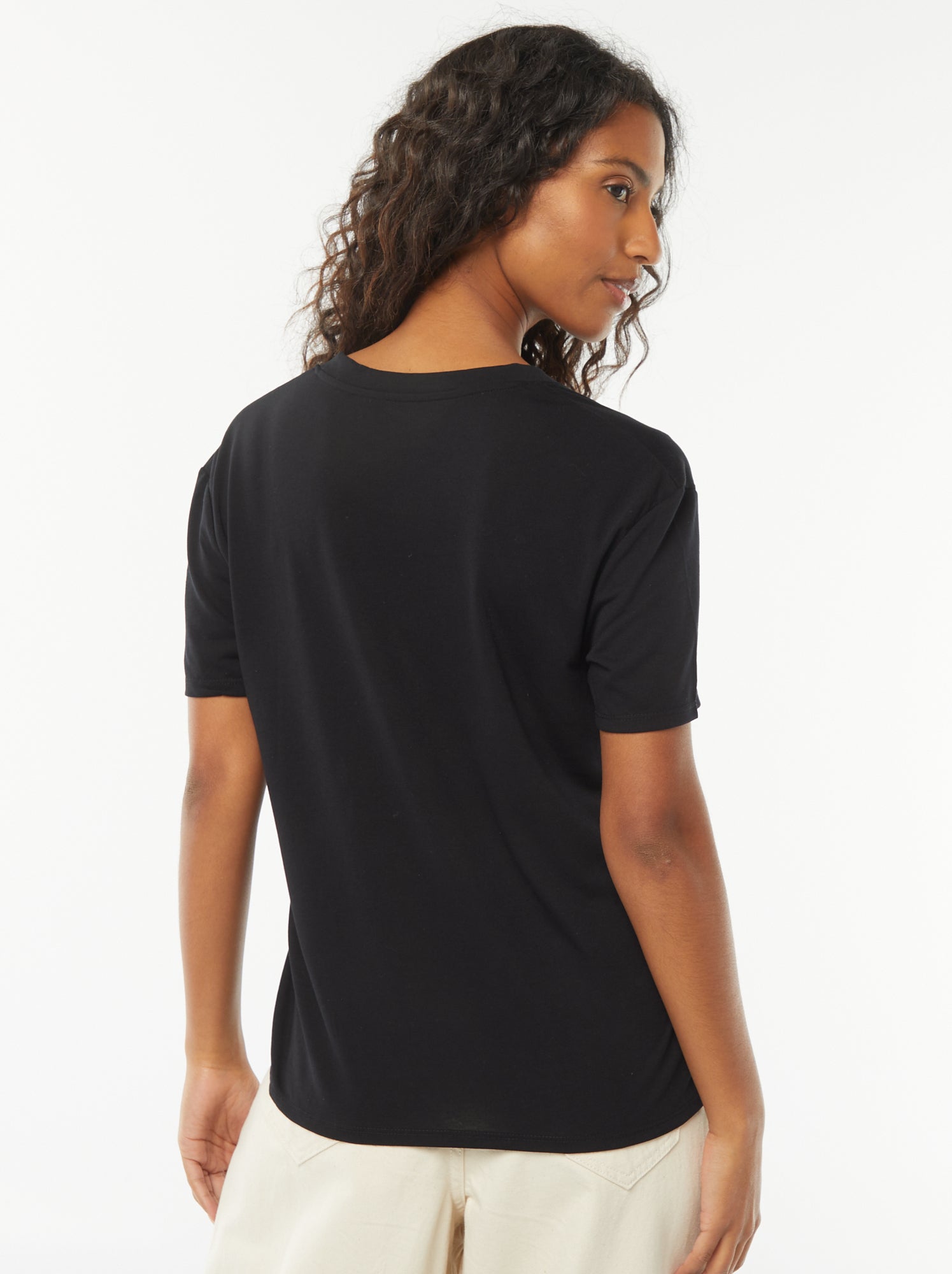 Tee-shirt manches courtes avec encolure en V - Noir
