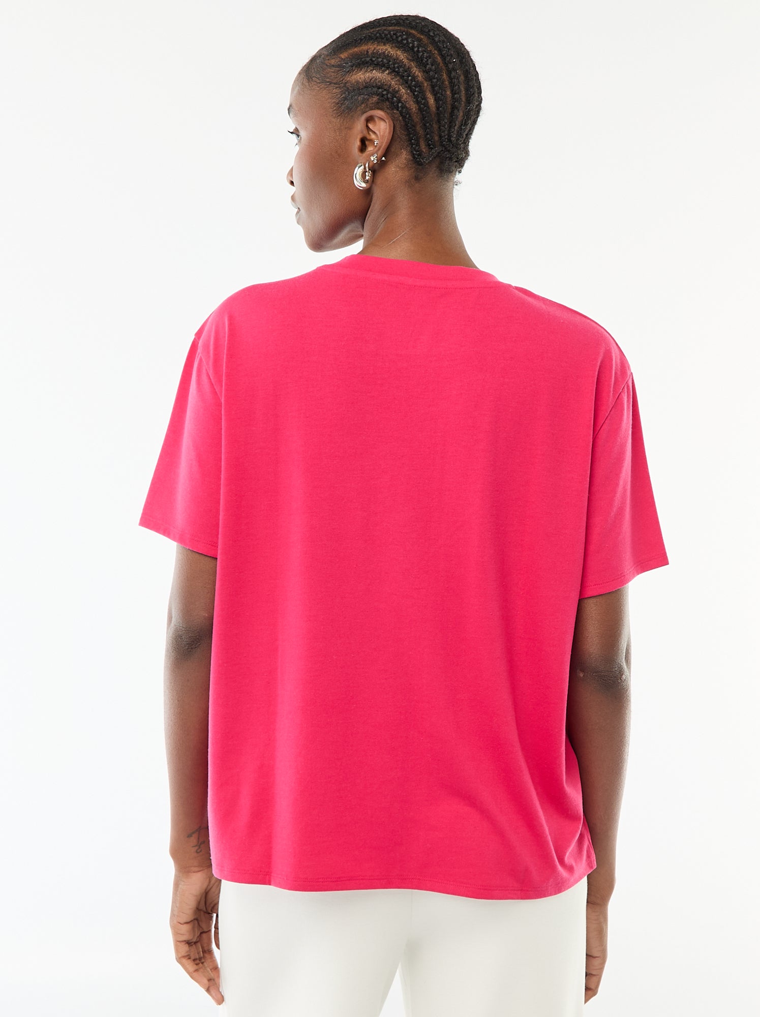 Tee-shirt manches courtes avec encolure en V - Rose (DOK76_12)