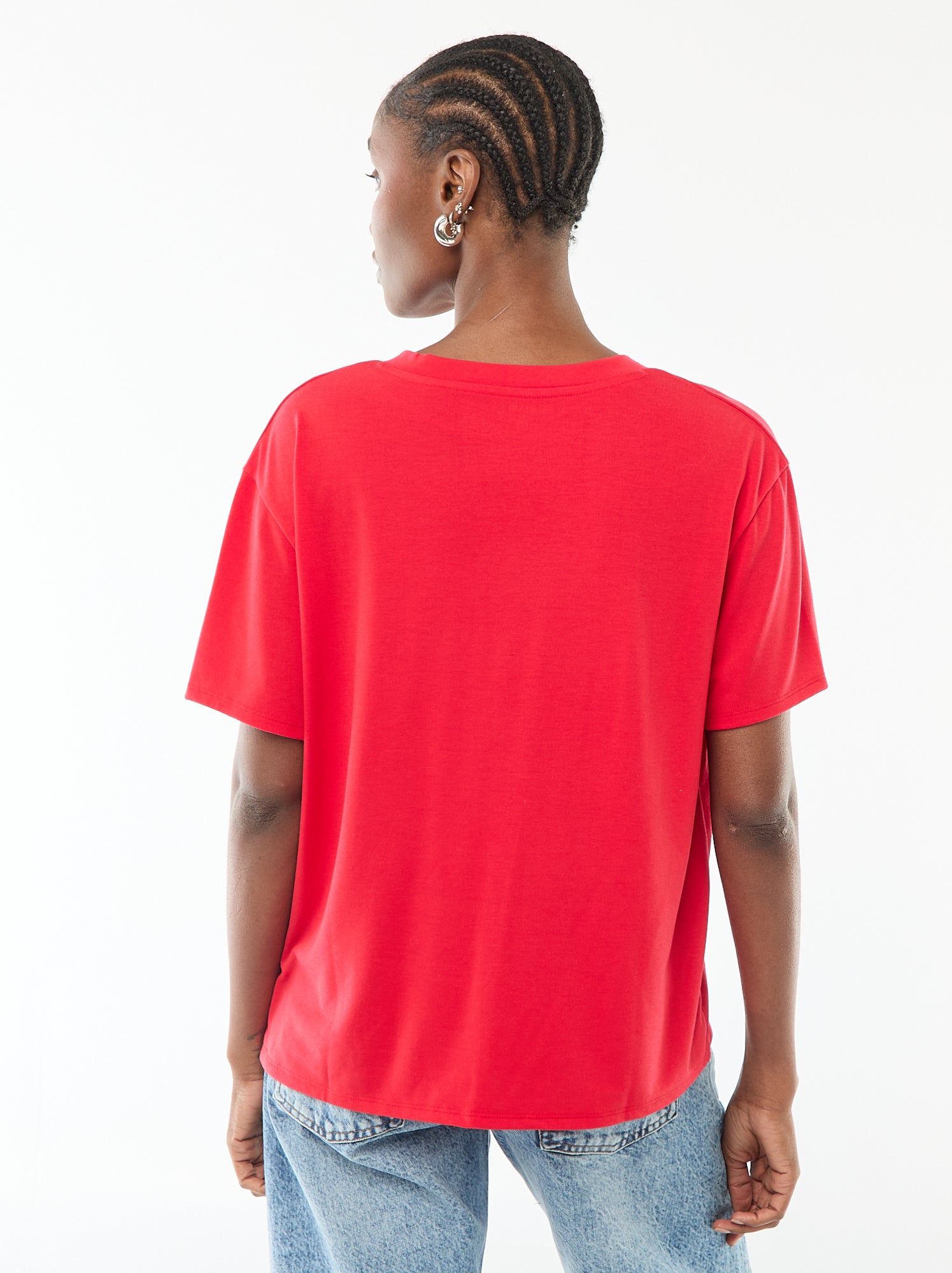 Tee-shirt manches courtes avec encolure en V - Rouge
