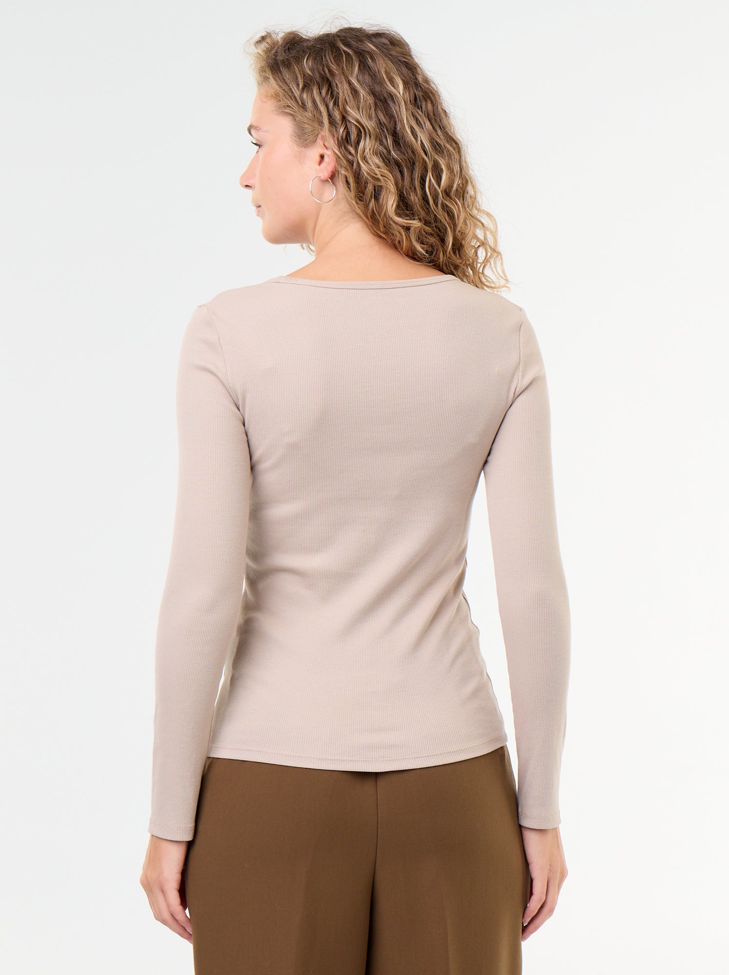 Tee-shirt manches longues en rib - Beige