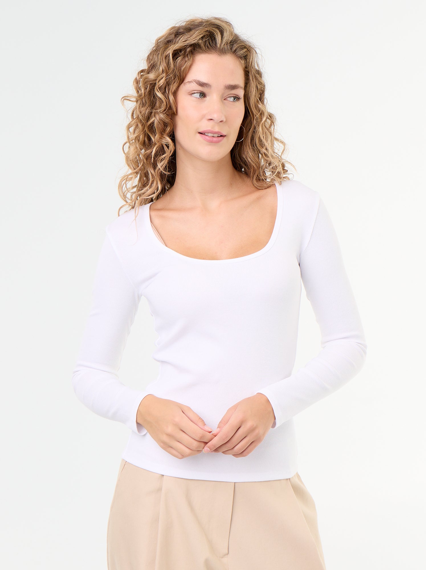 Tee-shirt manches longues en rib - Blanc