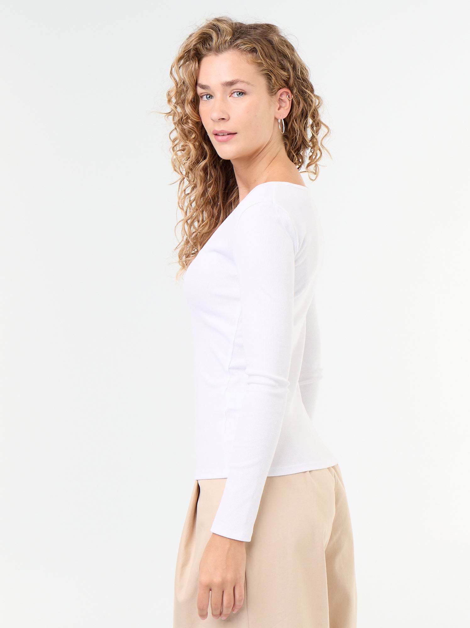 Tee-shirt manches longues en rib - Blanc