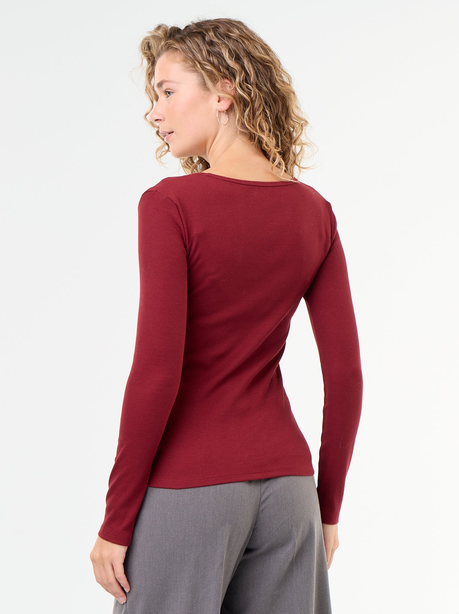 Tee-shirt manches longues en rib - Rouge
