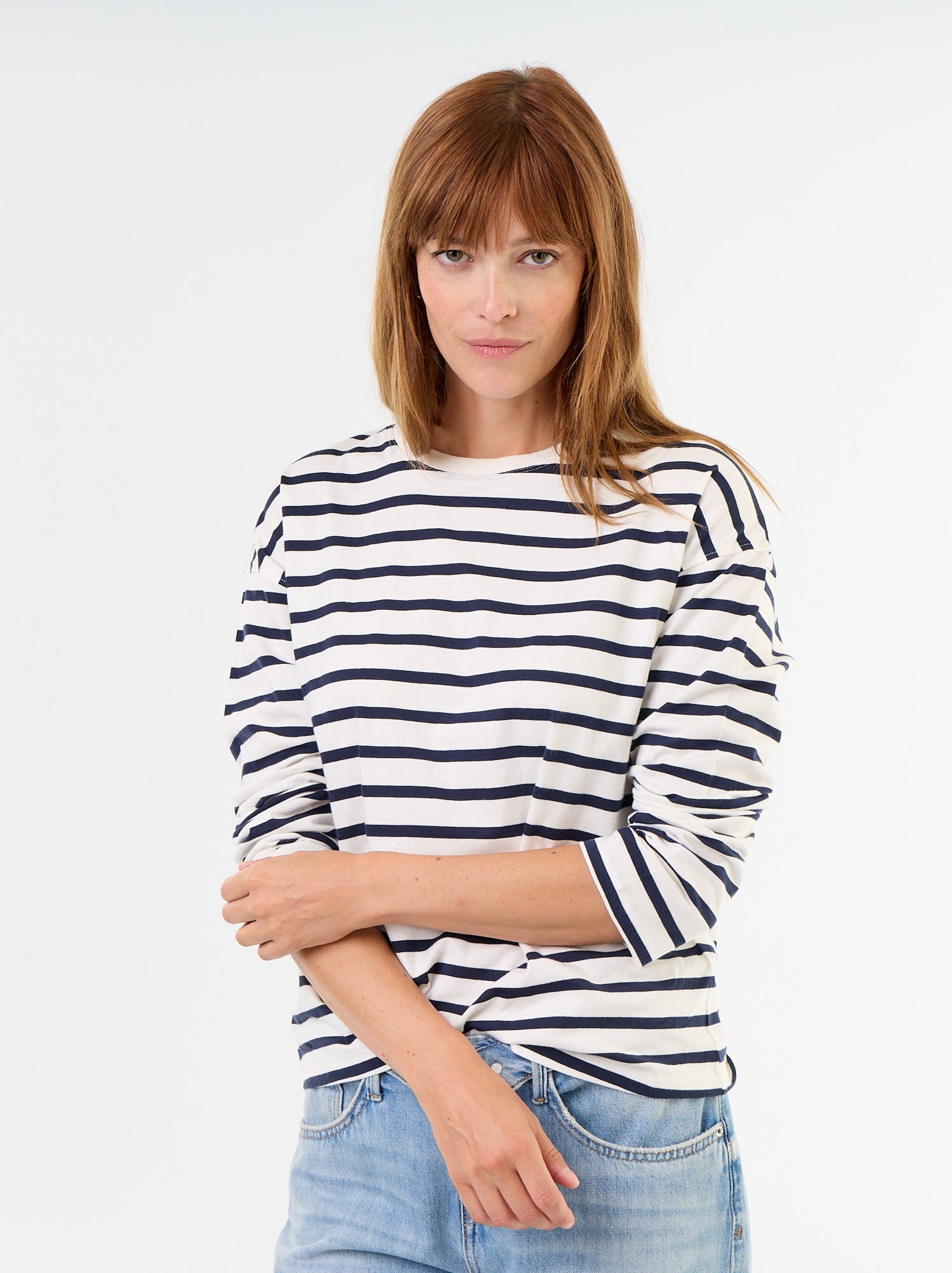 Tee-shirt manches longues rayé - Blanc (GFS25_3)
