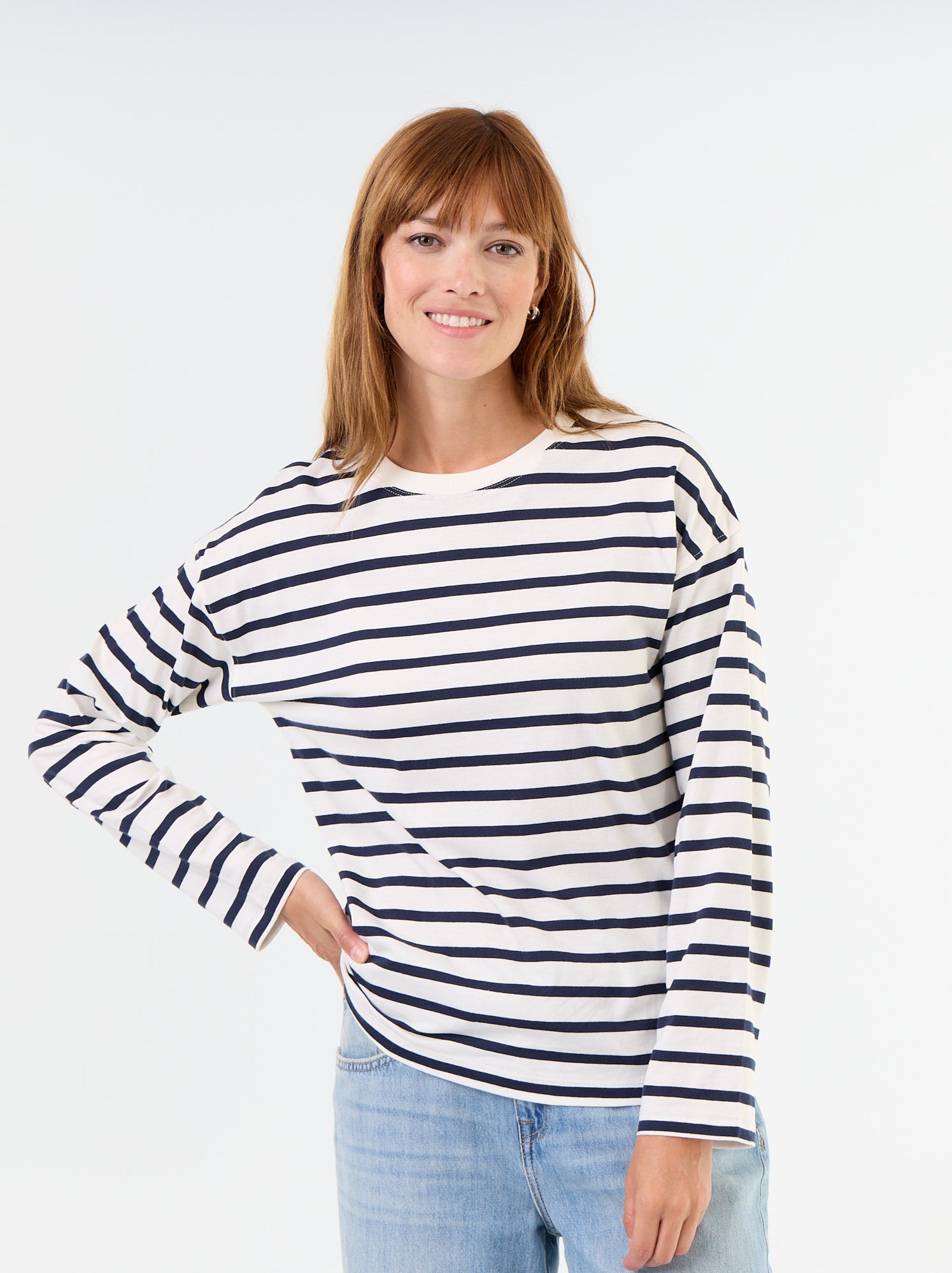 Tee-shirt manches longues rayé - Blanc (GFS25_3)