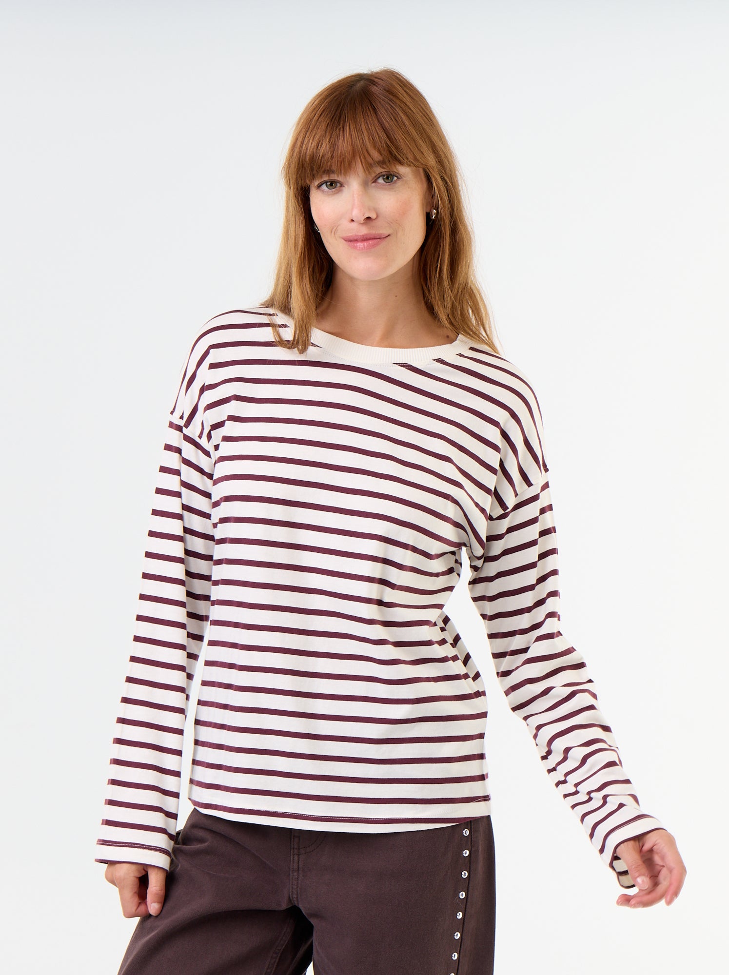 Tee-shirt manches longues rayé - Blanc (GFS25_7)