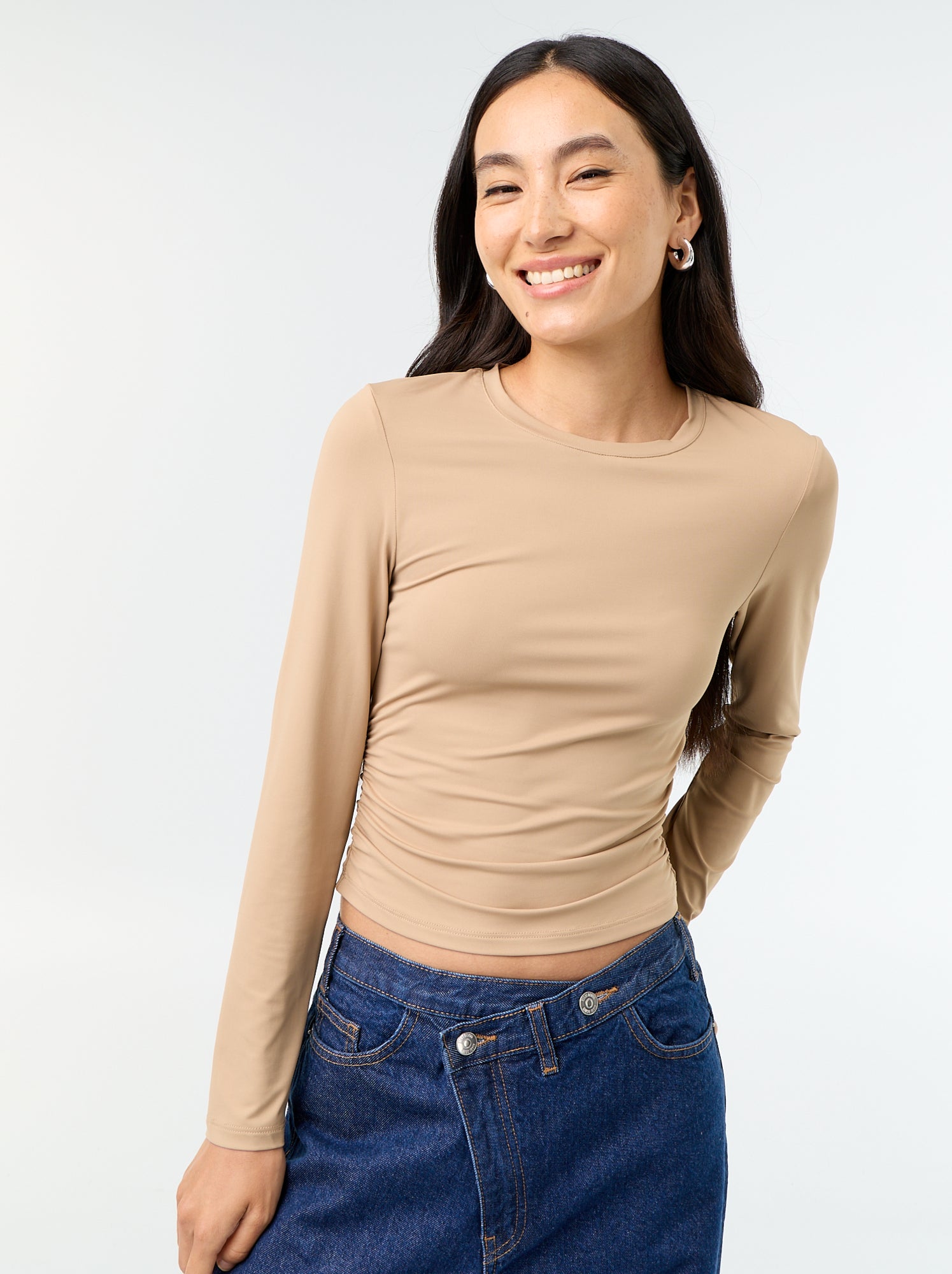 Tee-shirt moulant et plissé - Beige