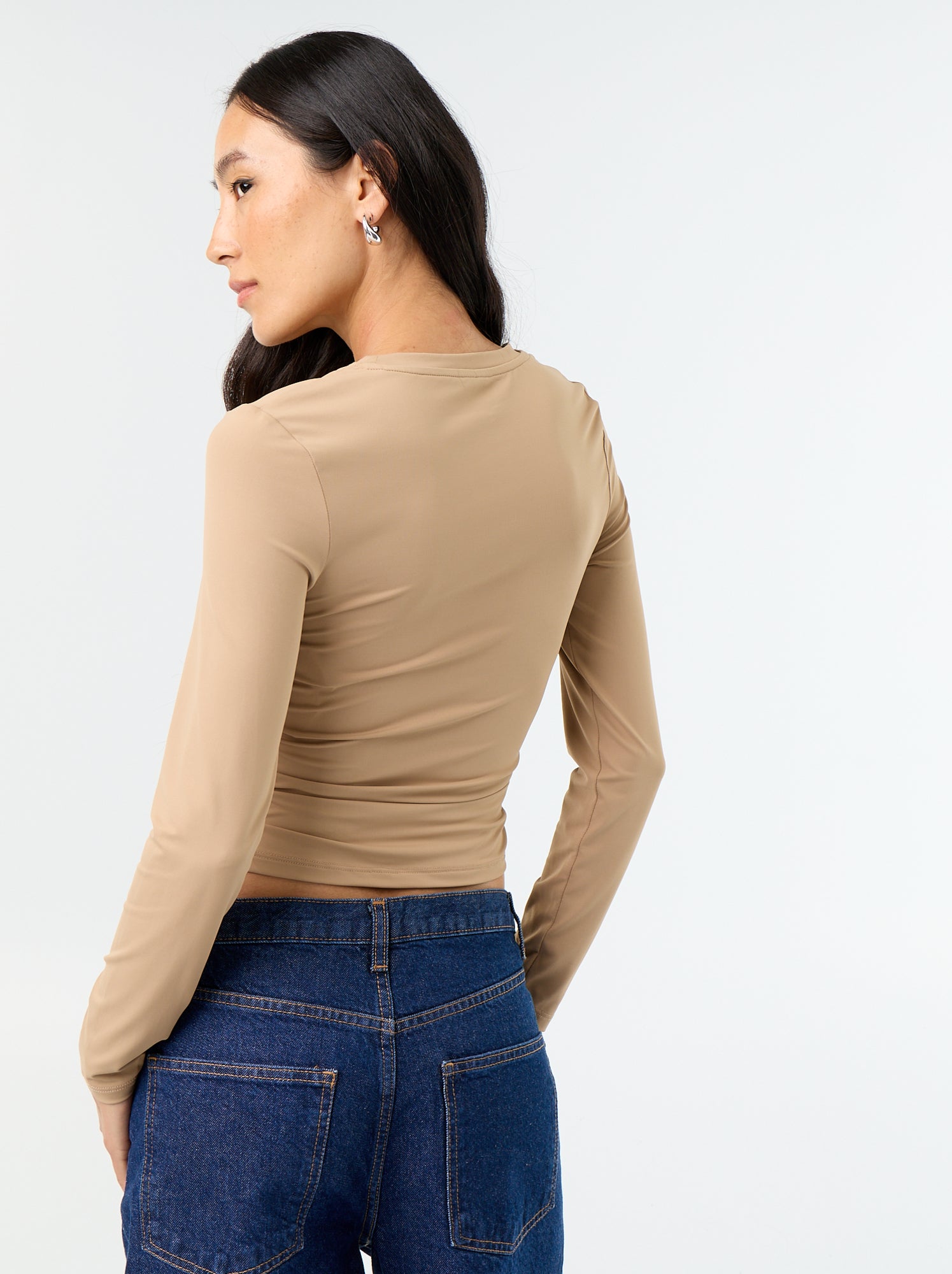 Tee-shirt moulant et plissé - Beige