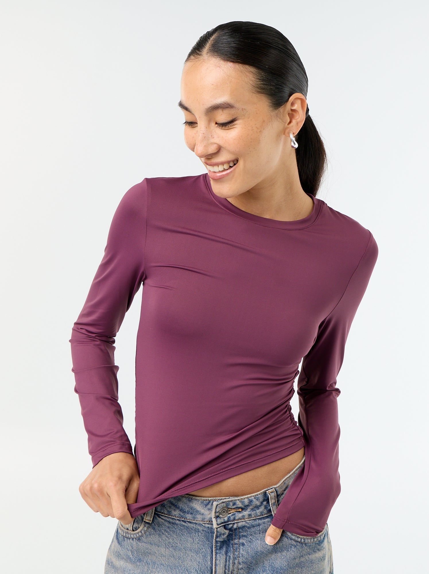 Tee-shirt moulant et plissé - Violet