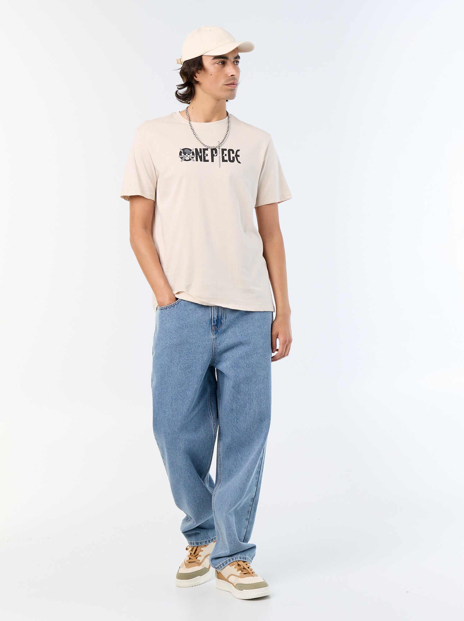 Tee-shirt 'One Piece' manches courtes - Gris