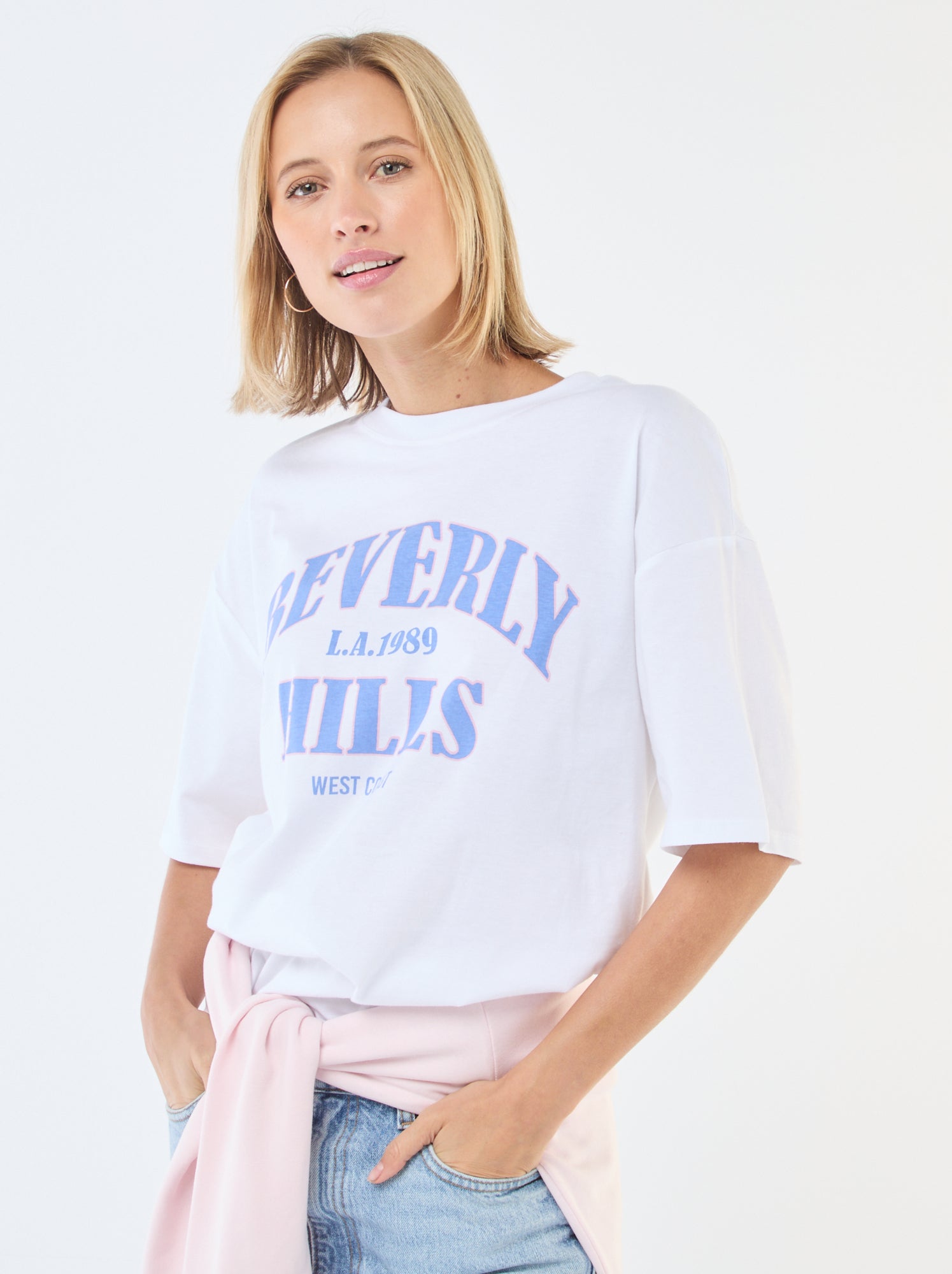 Tee-shirt oversize à message - Blanc (ESD21_1)