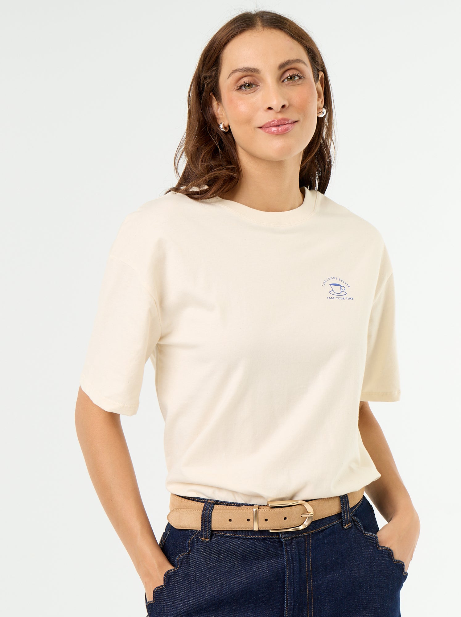 Tee-shirt oversize à message - Blanc (ESD21_6)