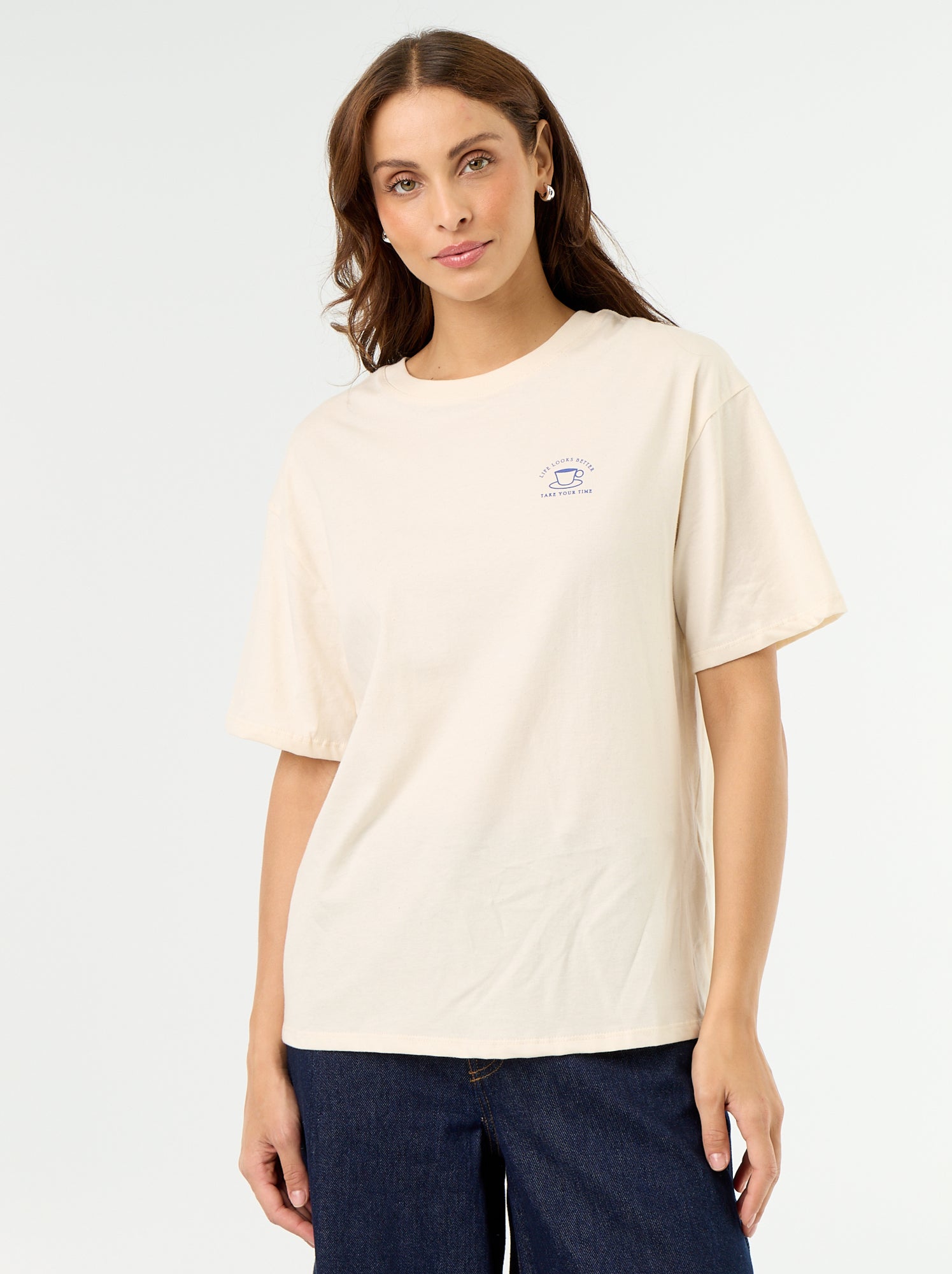 Tee-shirt oversize à message - Blanc (ESD21_6)