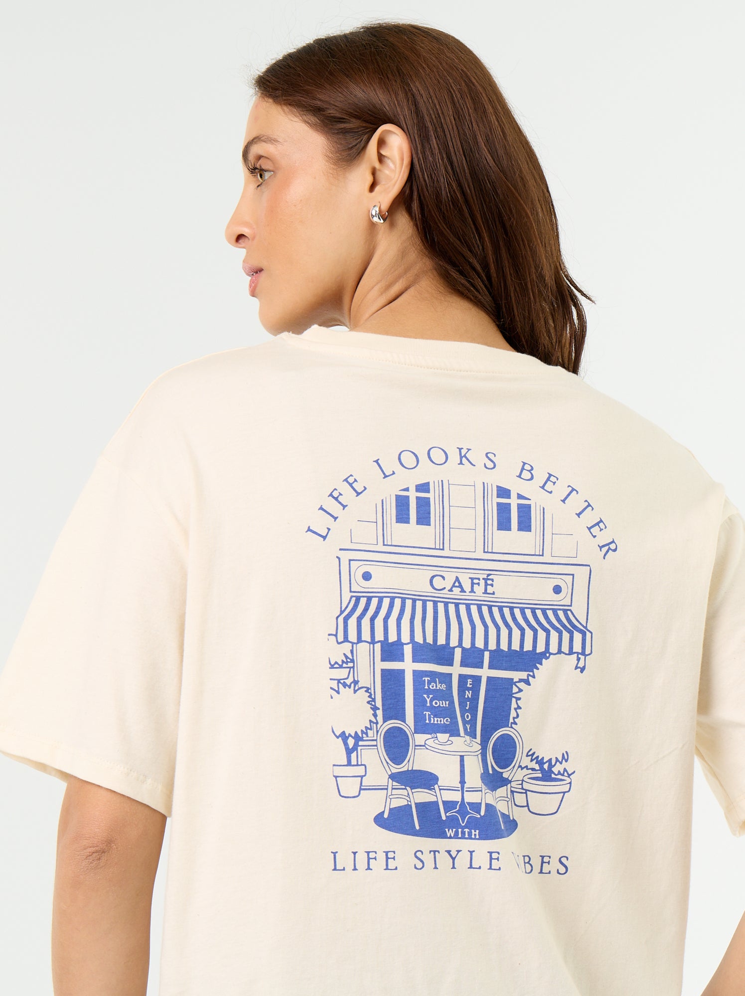 Tee-shirt oversize à message - Blanc (ESD21_6)