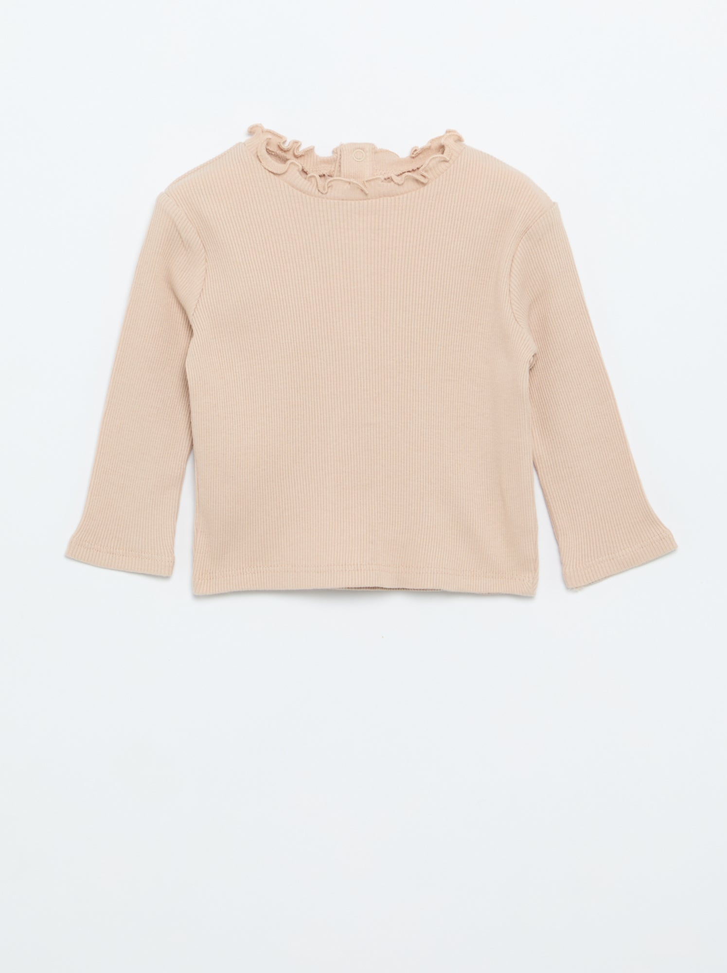 Tee-shirt rib col ondulé - Beige (ETZ73_12)