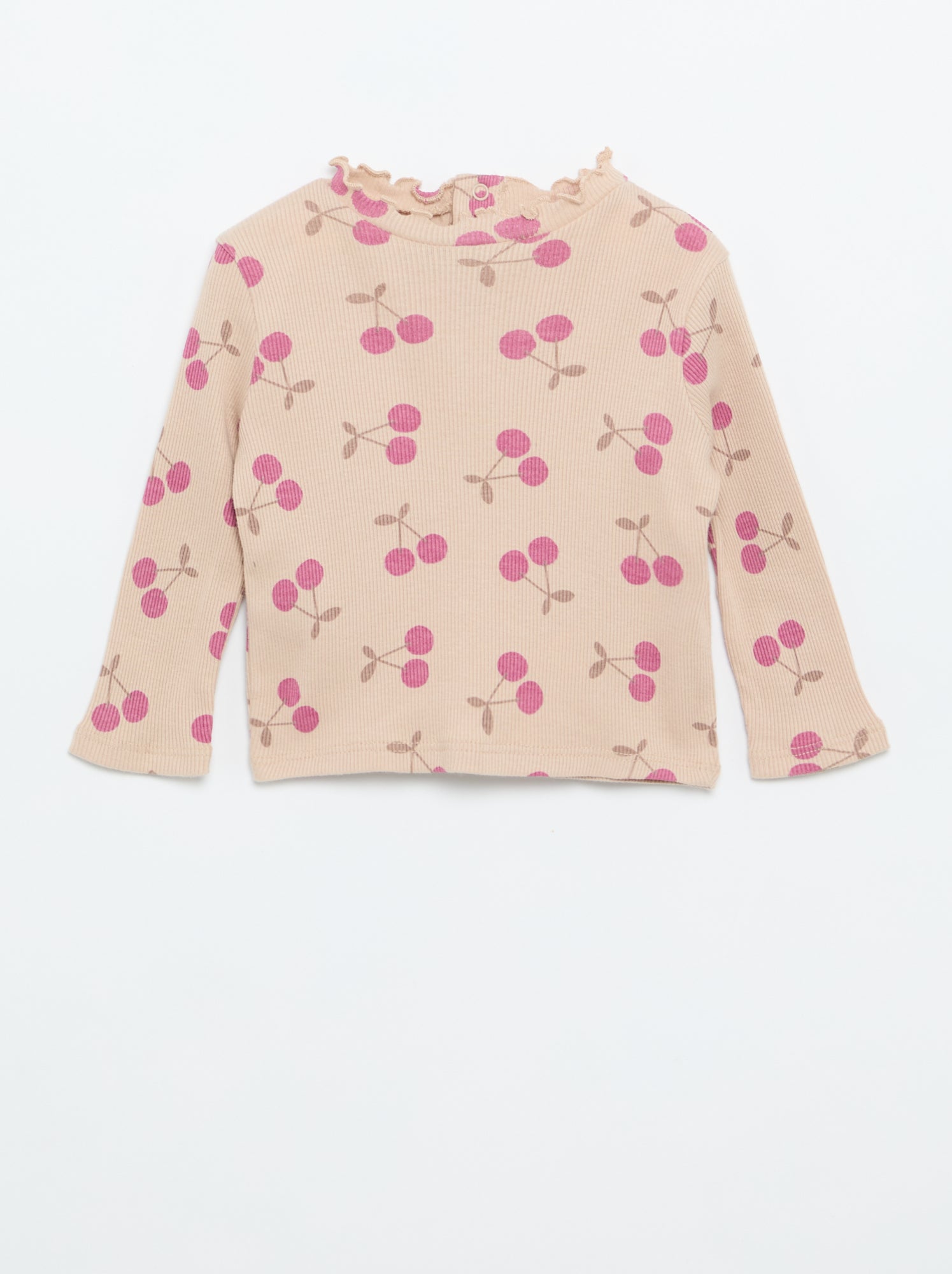 Tee-shirt rib col ondulé - Beige (ETZ73_8)