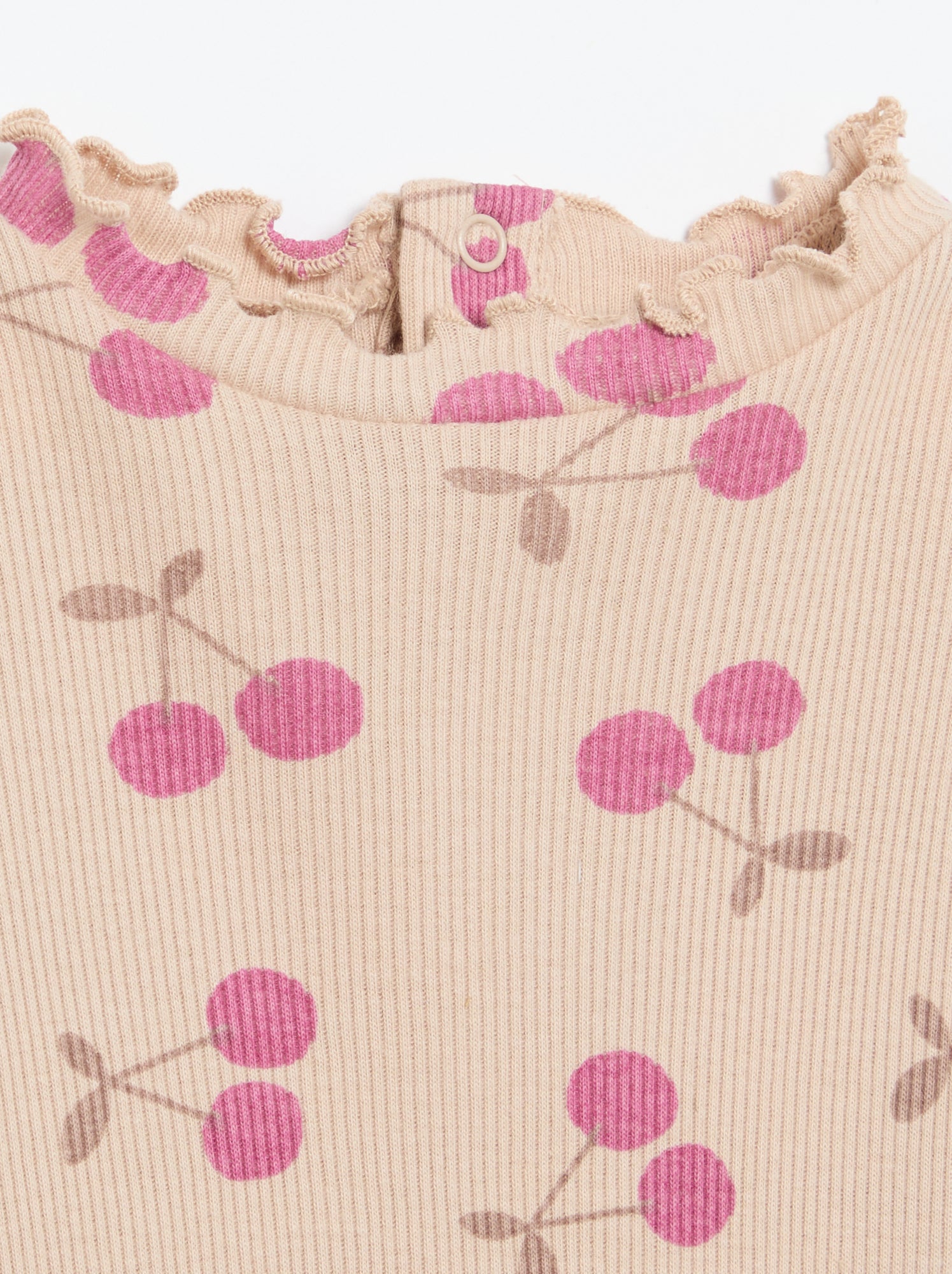 Tee-shirt rib col ondulé - Beige (ETZ73_8)