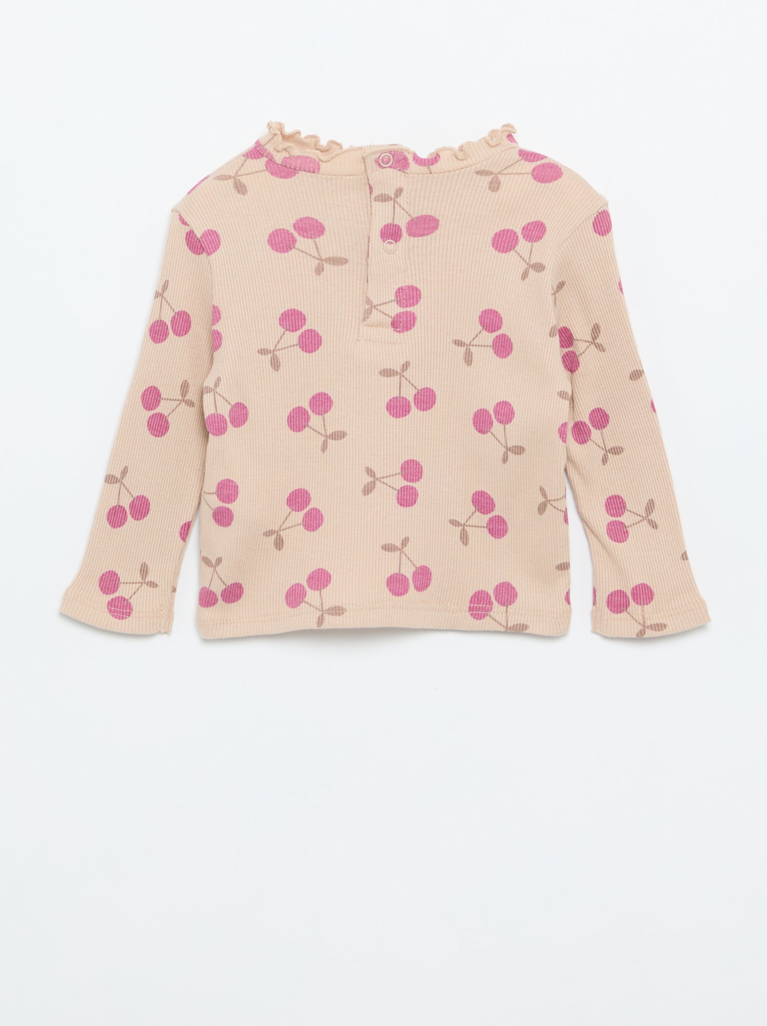 Tee-shirt rib col ondulé - Beige (ETZ73_8)