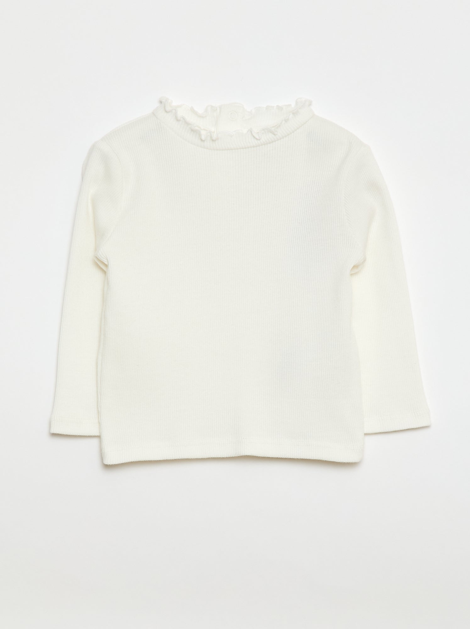 Tee-shirt rib col ondulé - Blanc (ETZ73_1)