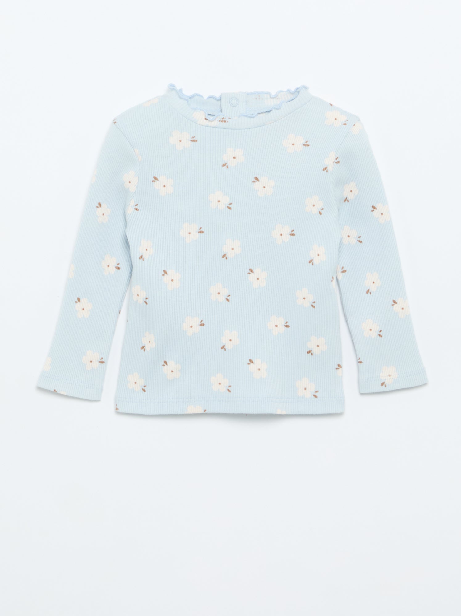 Tee-shirt rib col ondulé - Bleu