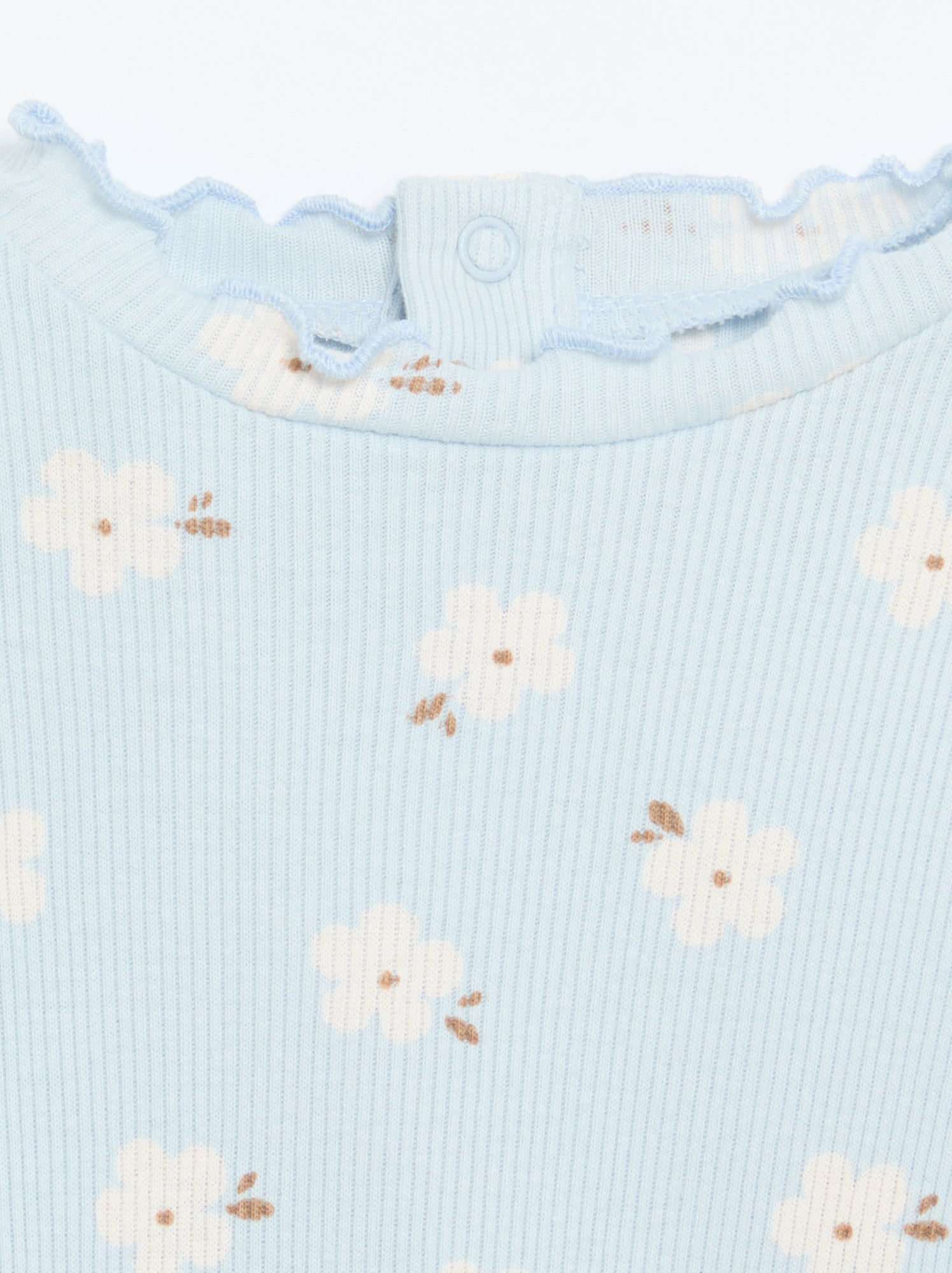Tee-shirt rib col ondulé - Bleu