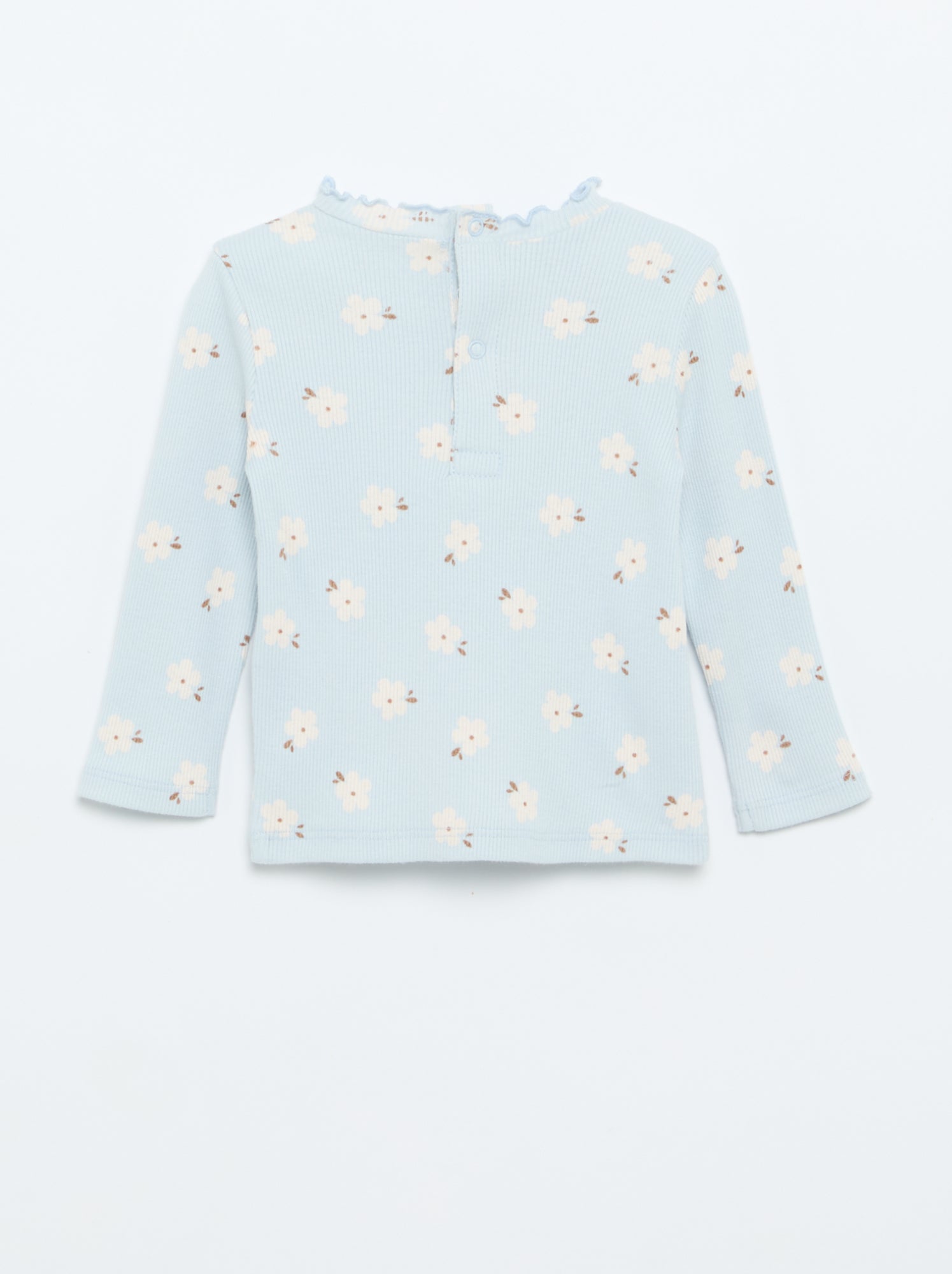 Tee-shirt rib col ondulé - Bleu