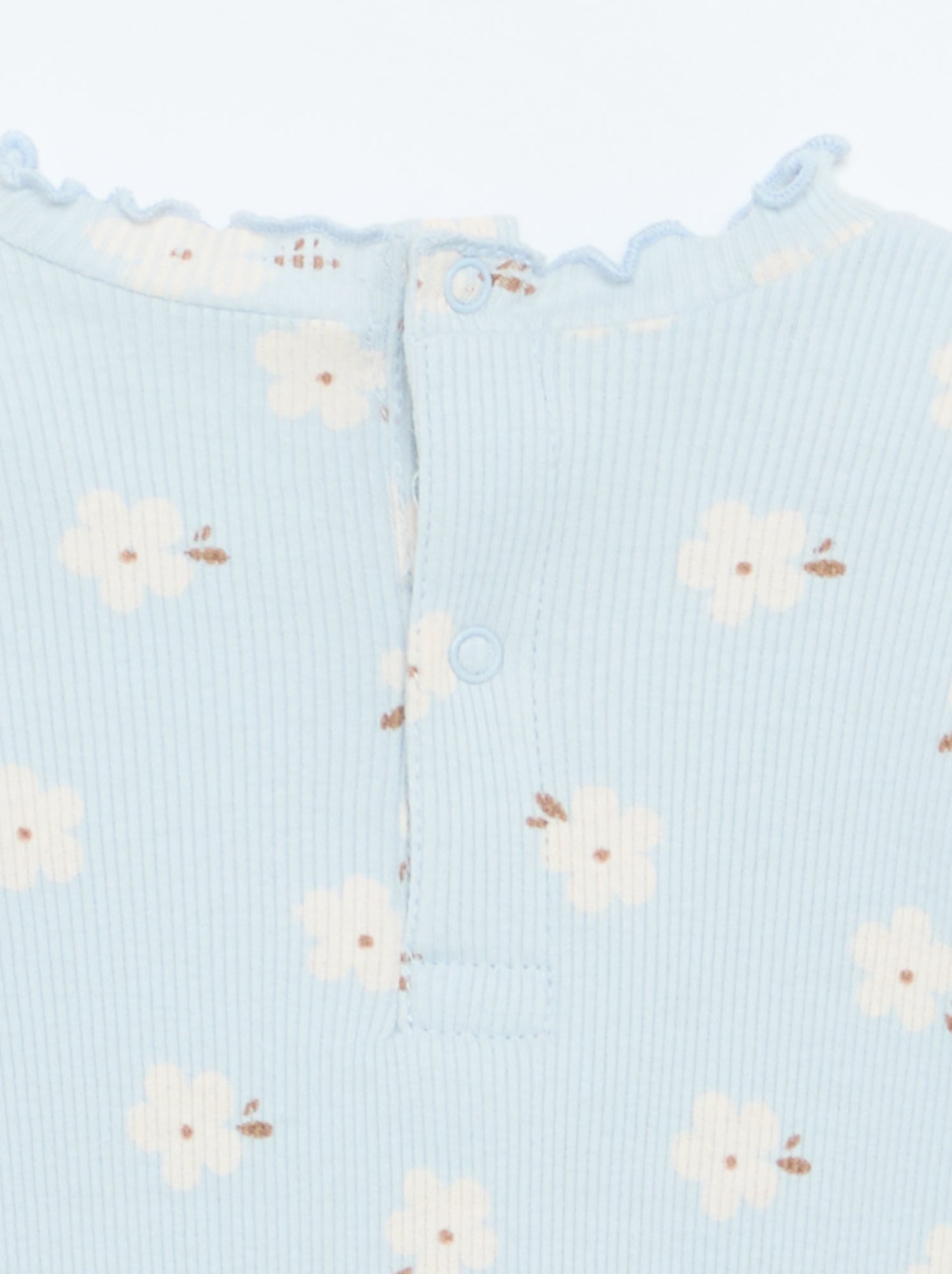 Tee-shirt rib col ondulé - Bleu
