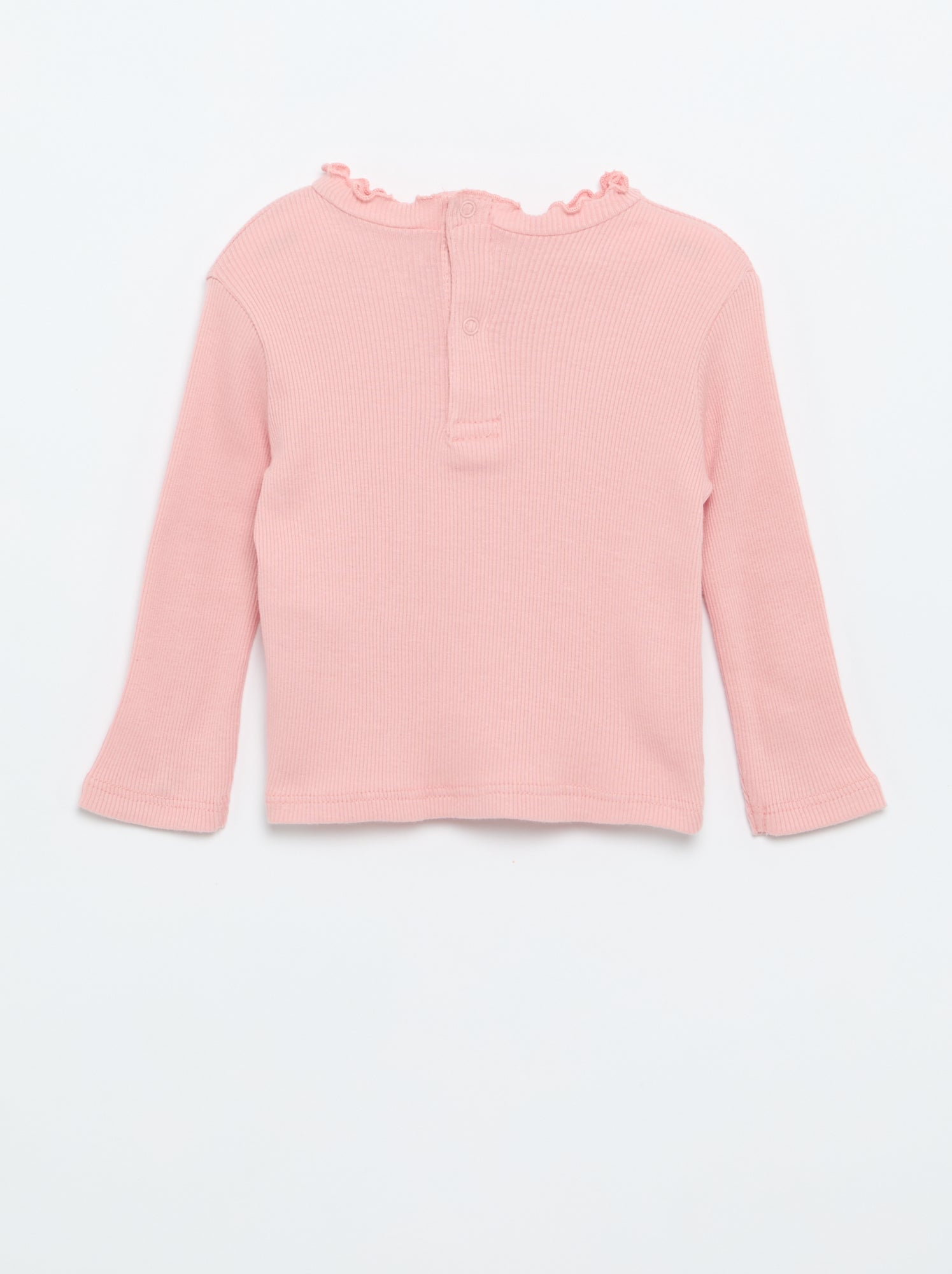 Tee-shirt rib col ondulé - Rose