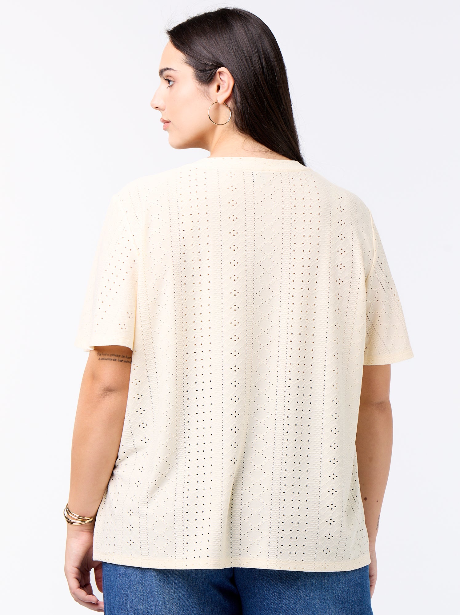 Tee-shirt uni en maille ajourée - Beige