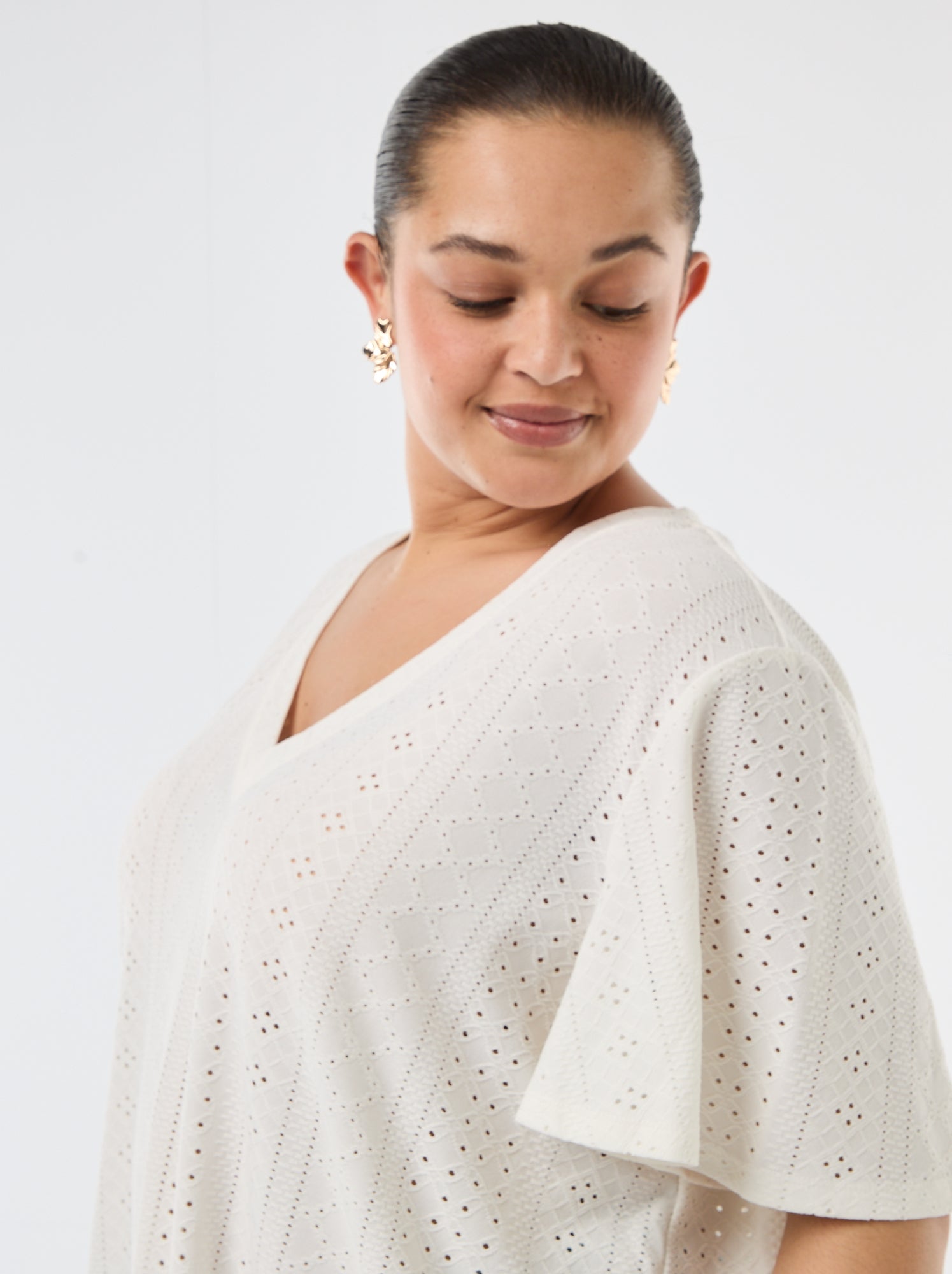 Tee-shirt uni en maille ajourée - Blanc