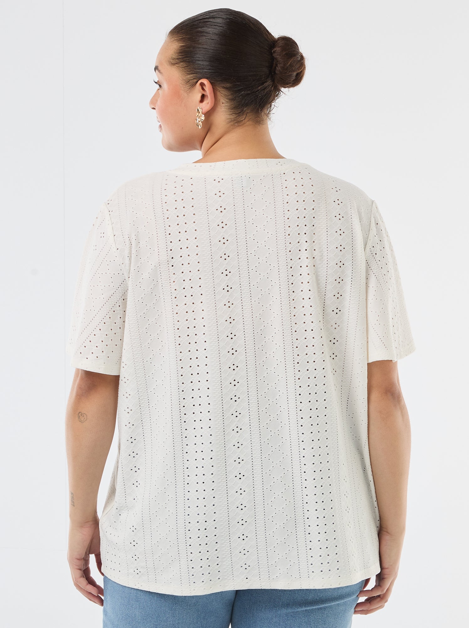 Tee-shirt uni en maille ajourée - Blanc