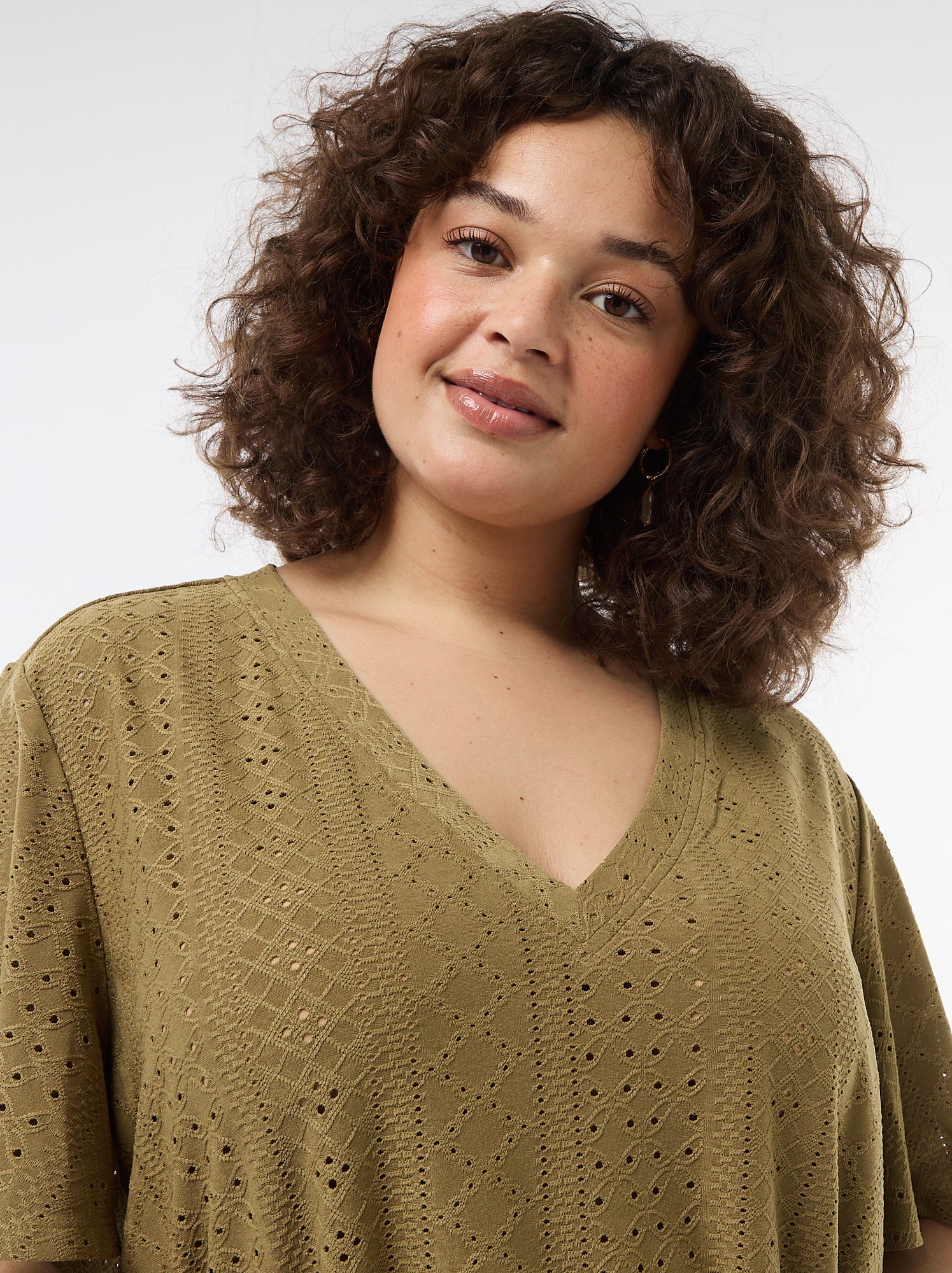 Tee-shirt uni en maille ajourée - Vert