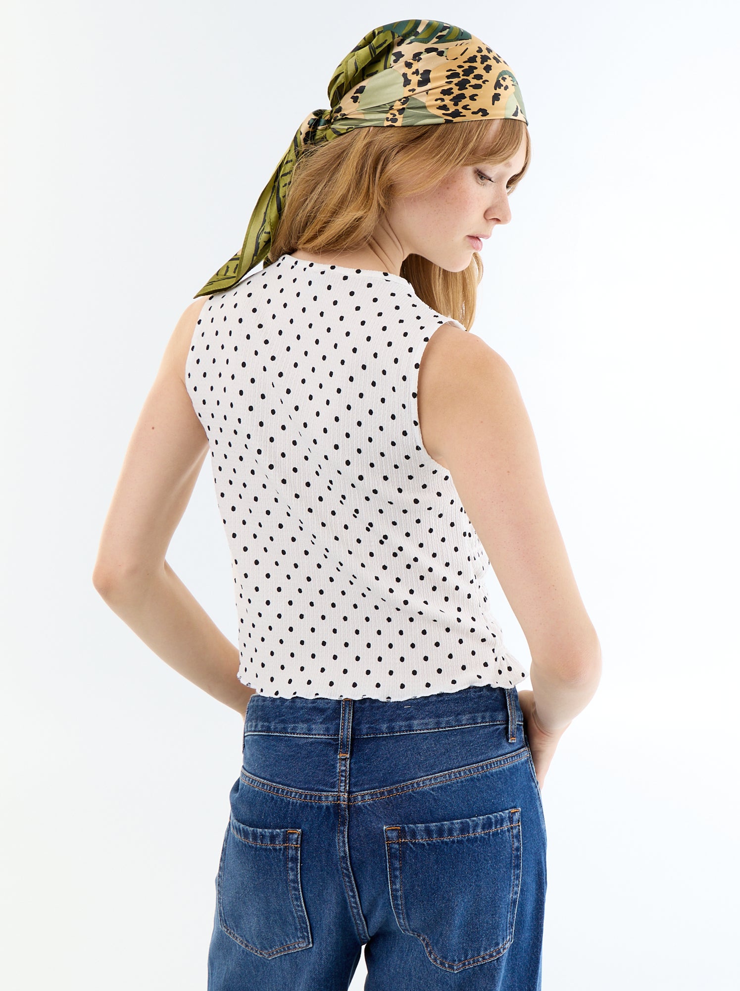 Top en maille gaufrée sans manches - Blanc