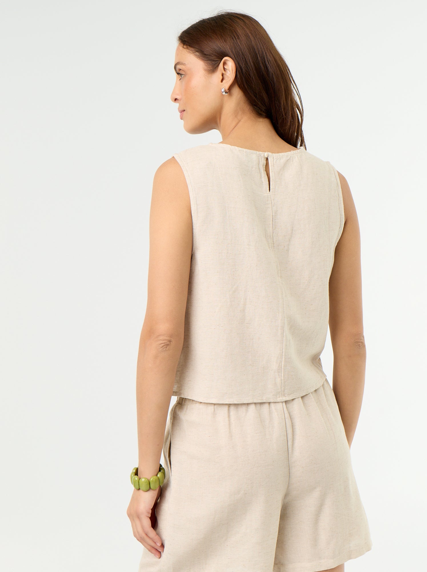 Top sans manches à col rond - Beige