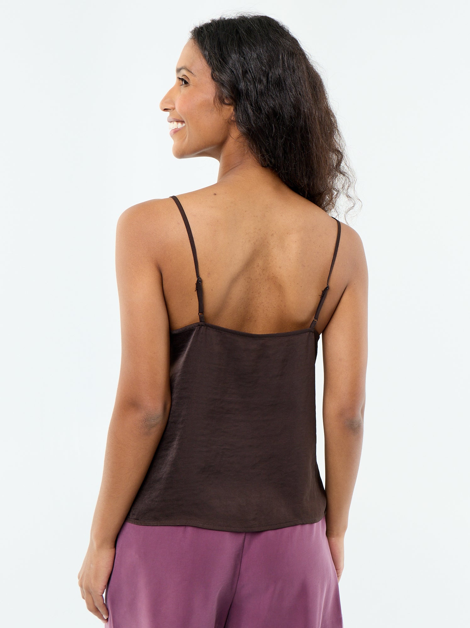 Top satiné avec dentelle - Marron