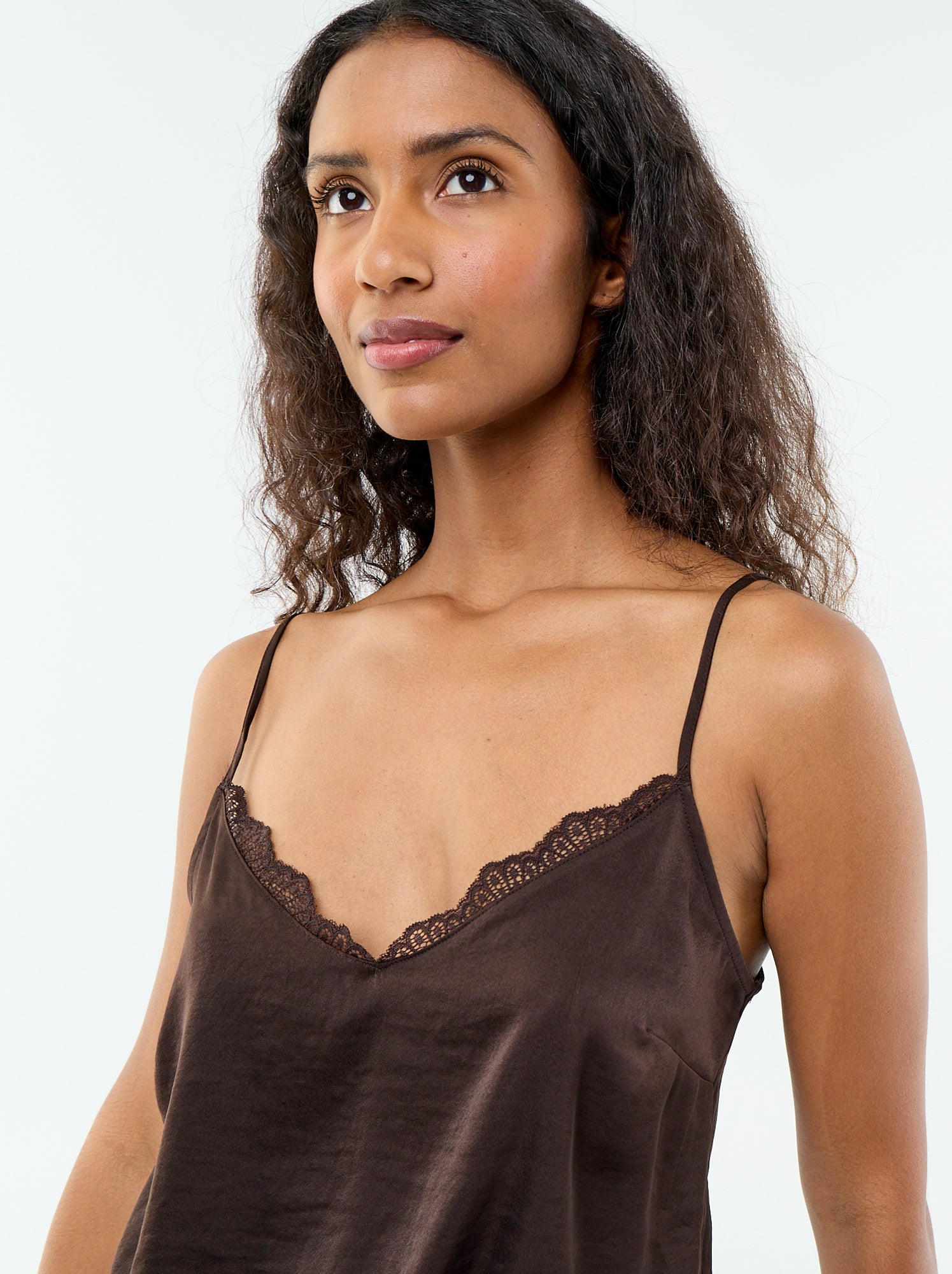 Top satiné avec dentelle - Marron