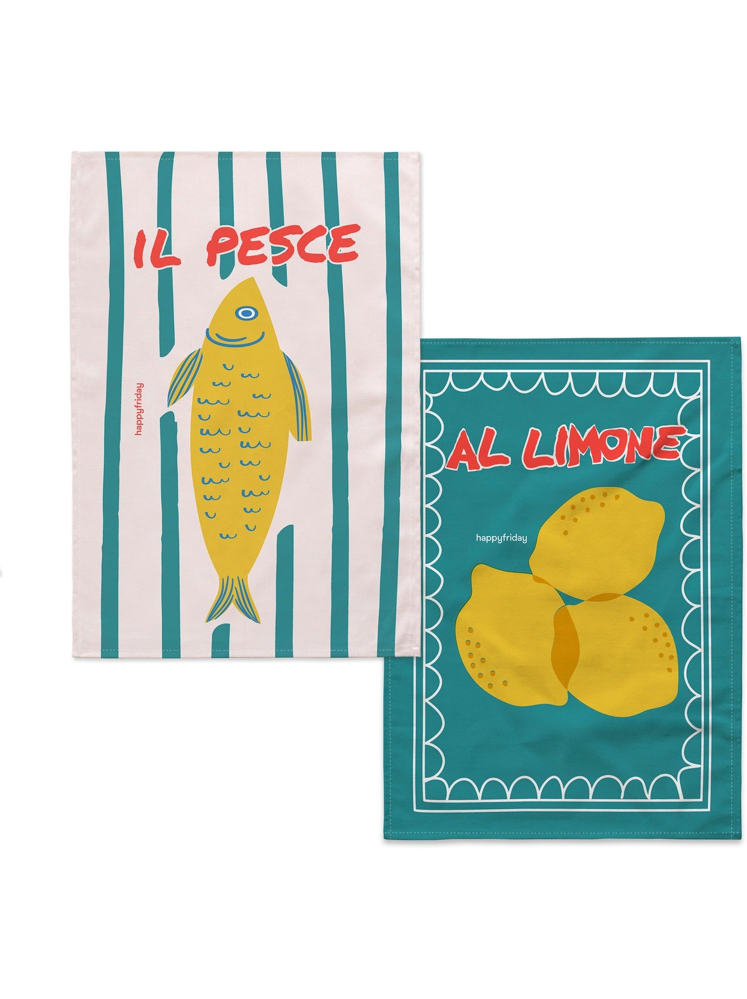 Torchon (2 pièces) lemon fish "happyfriday" - Multicolore