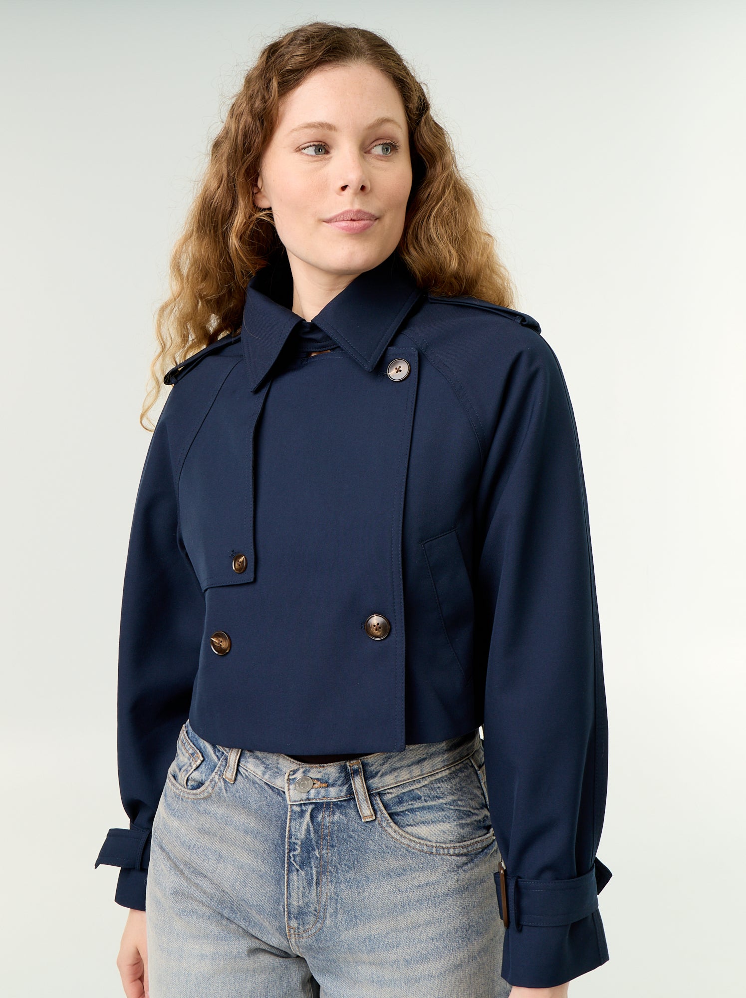 Trench court en coton - Bleu